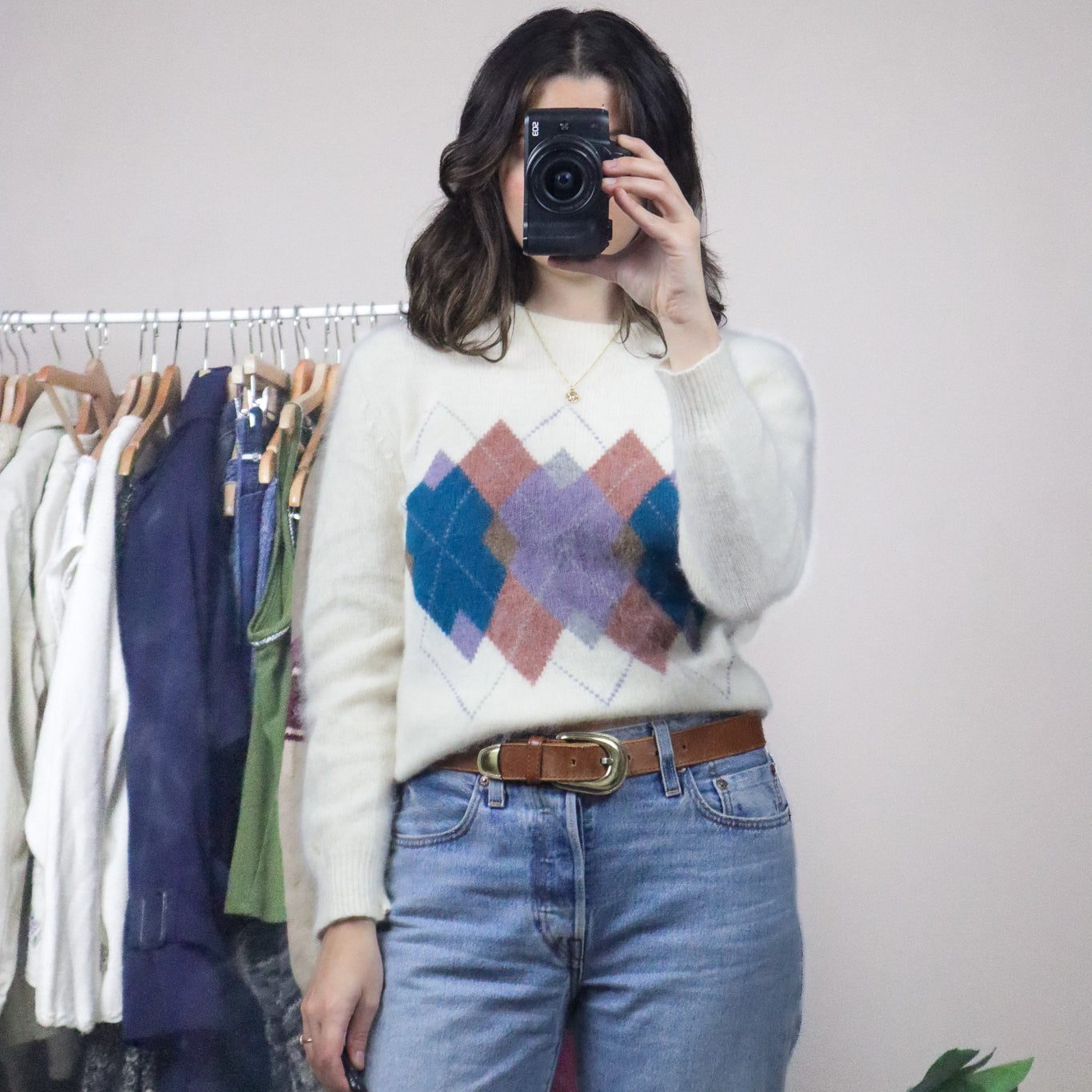 Vintage x Wool & Angora Argyle Knit (XS/S)