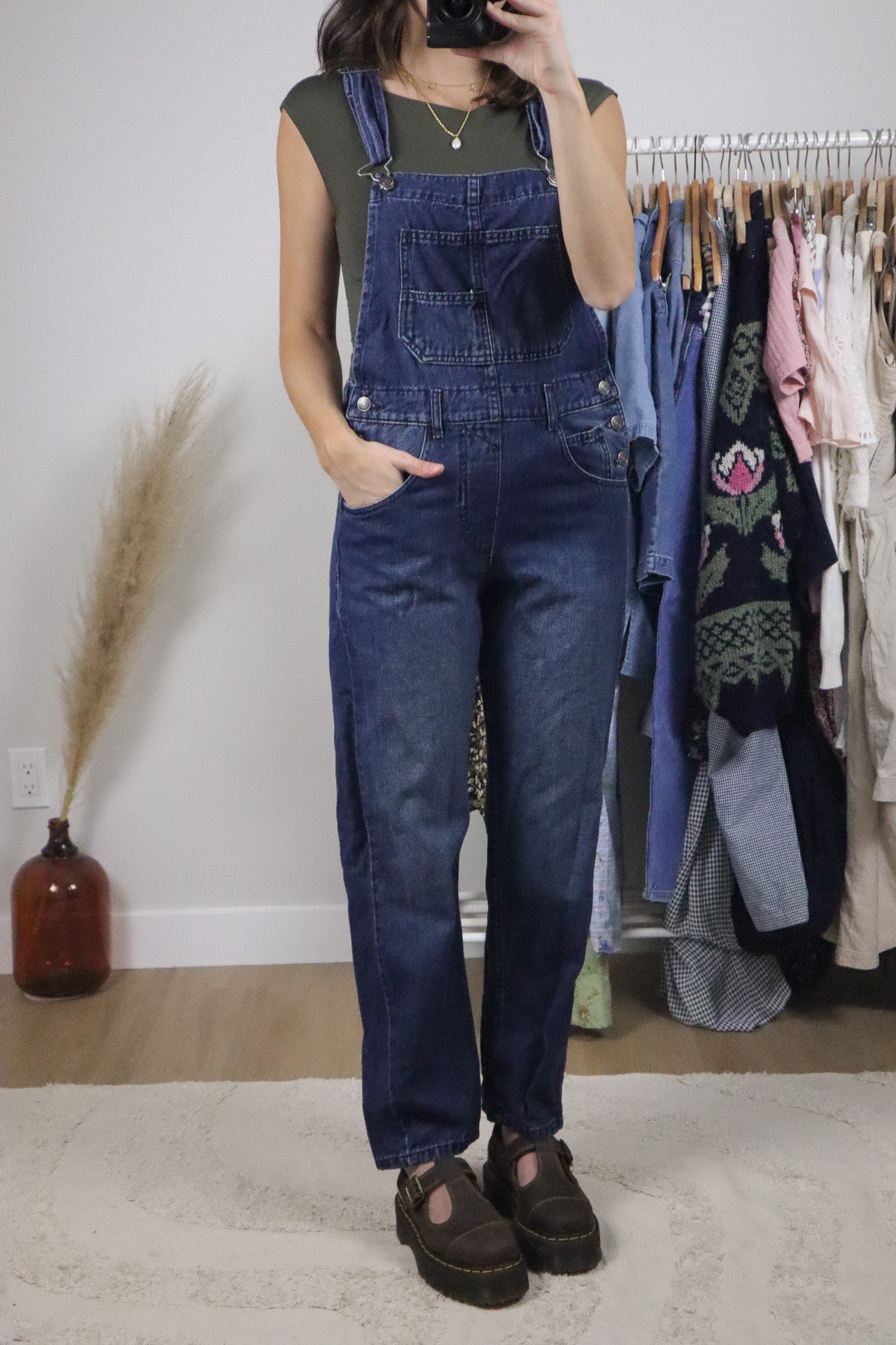 Free People x Cotton Denim Overalls (XS)