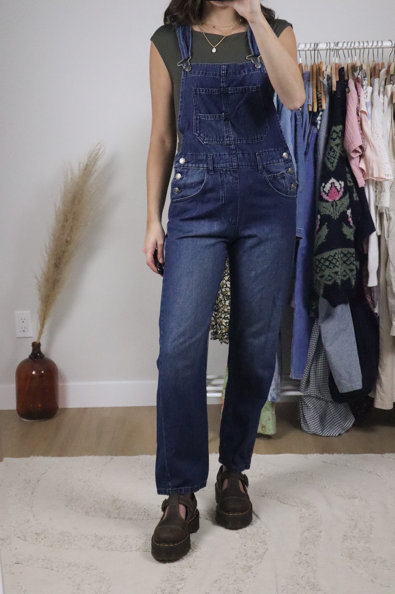 Free People x Cotton Denim Overalls (XS)