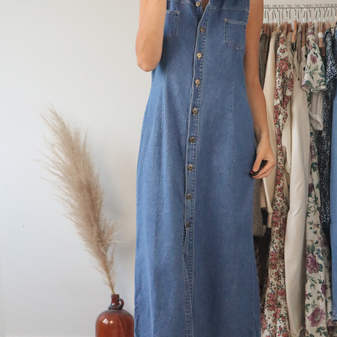 Vintage x Button Up Denim Maxi Dress (8)