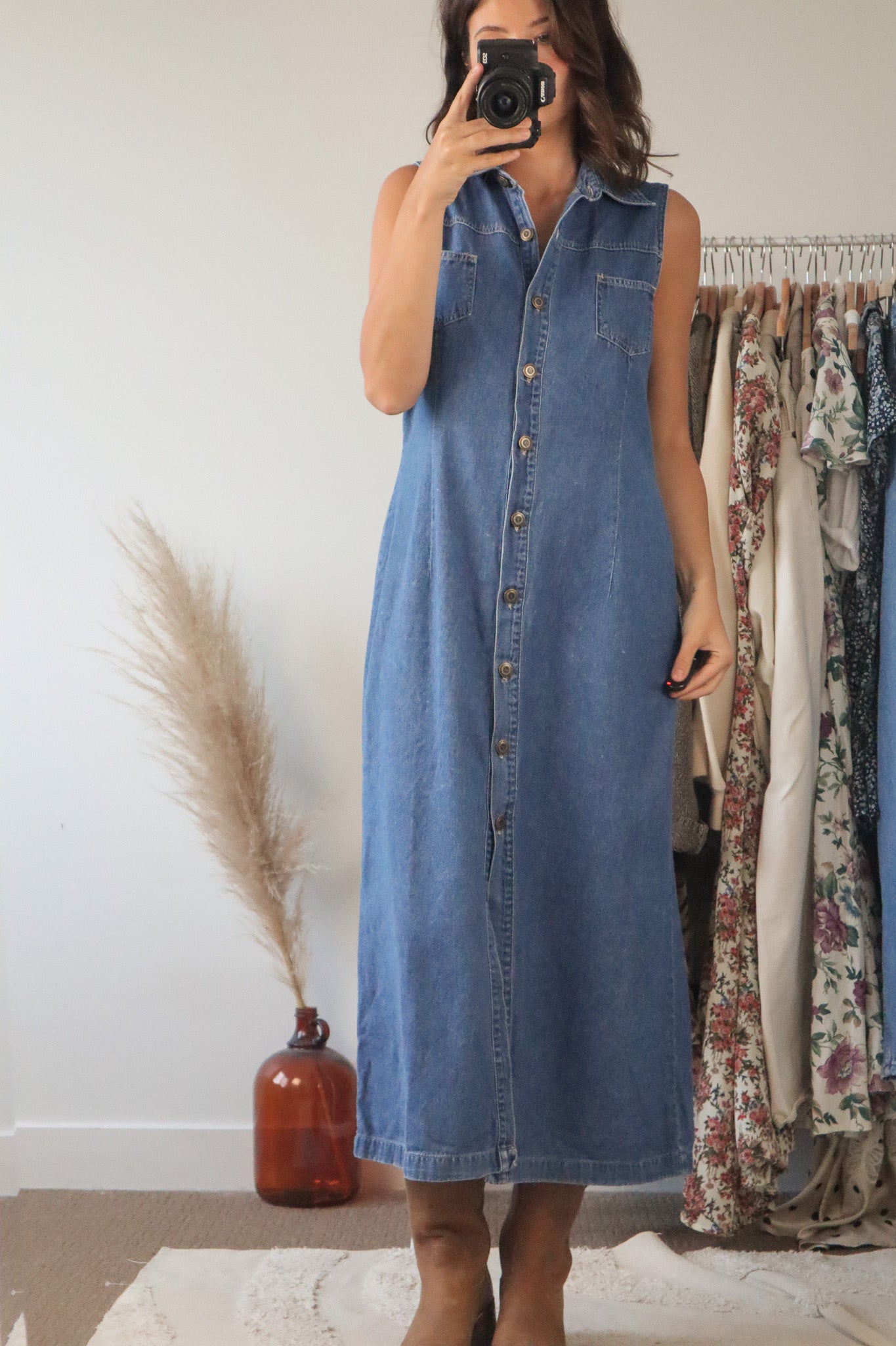 Vintage x Button Up Denim Maxi Dress (8)