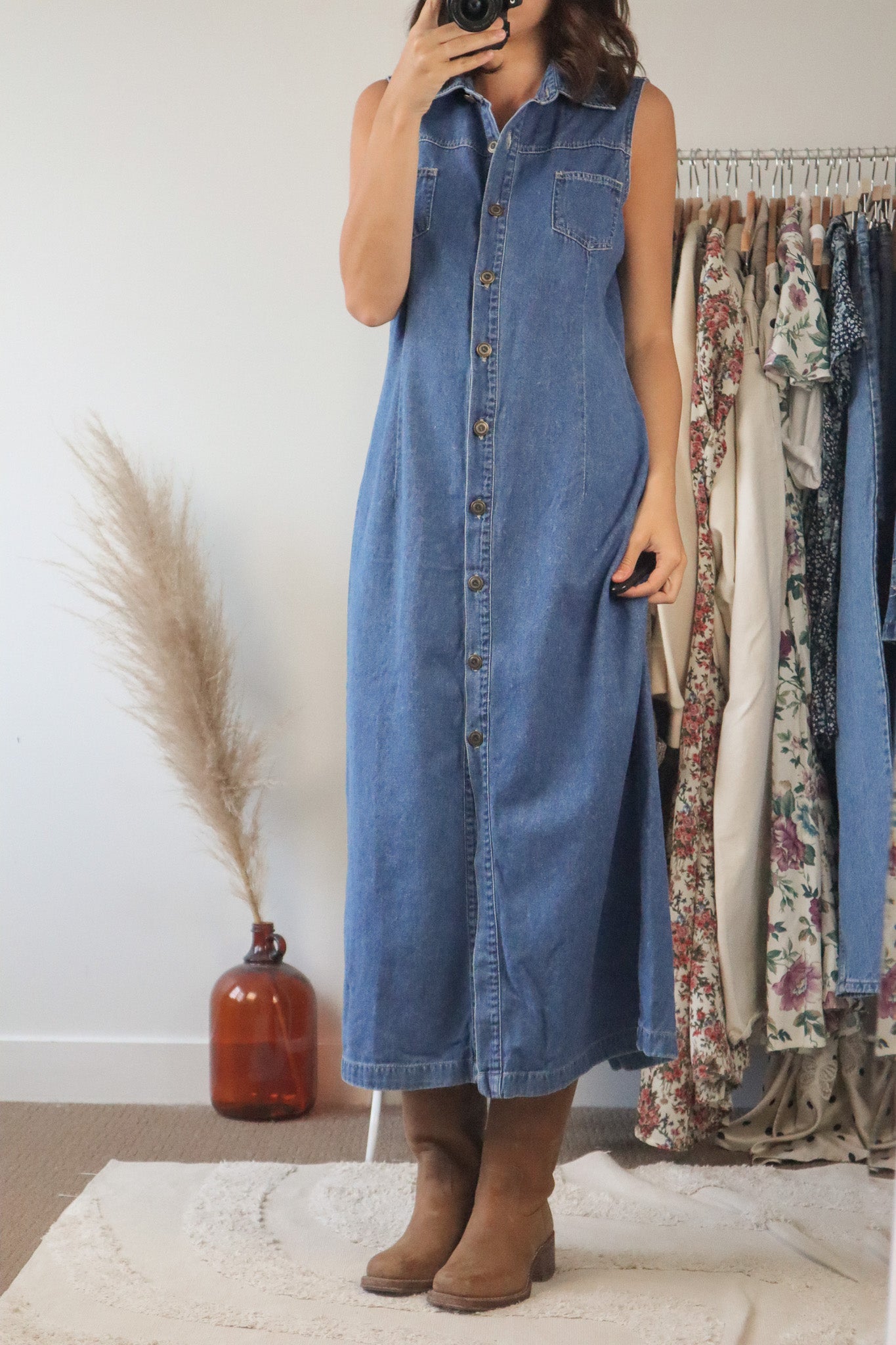 Vintage x Button Up Denim Maxi Dress (8)