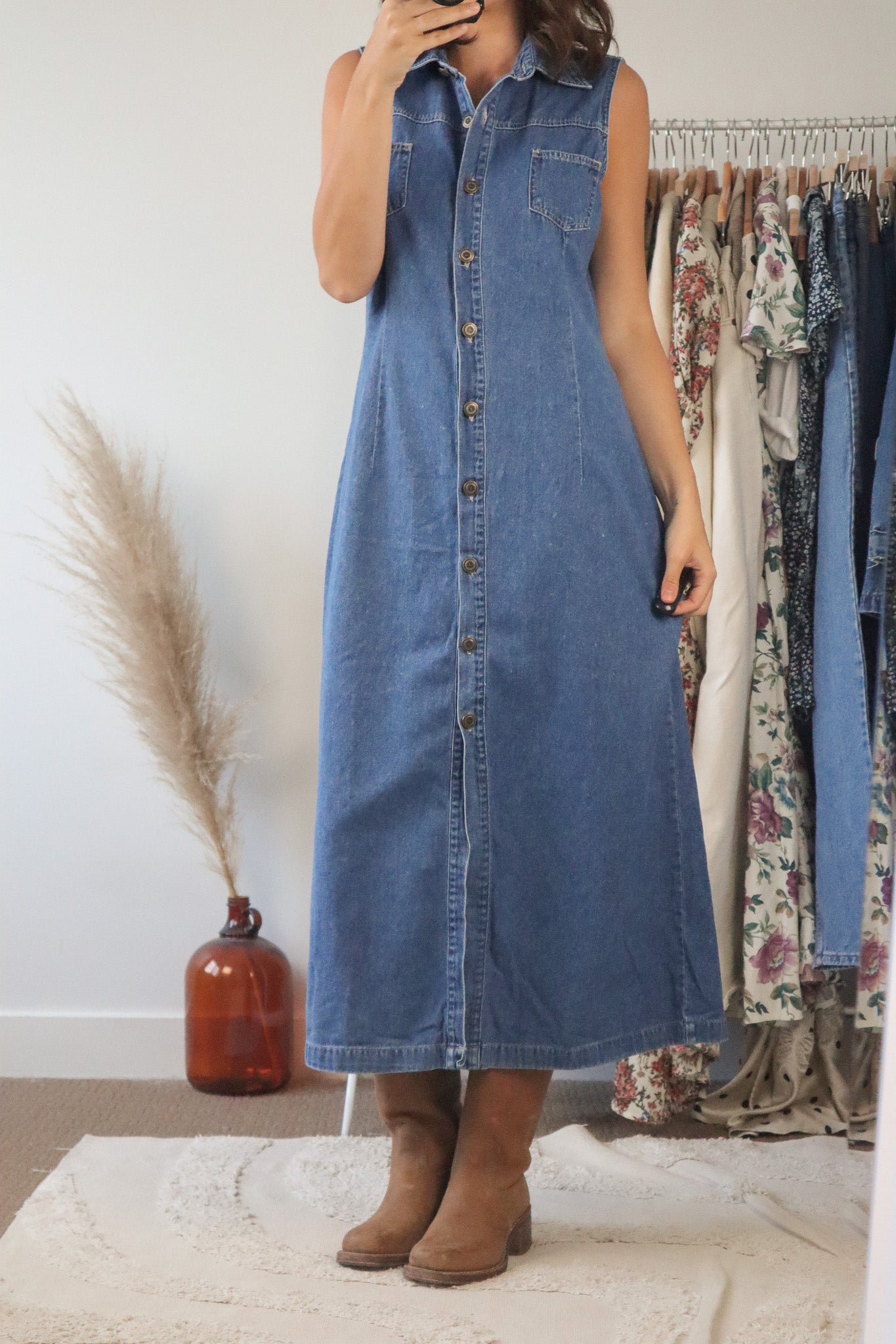 Vintage x Button Up Denim Maxi Dress (8)