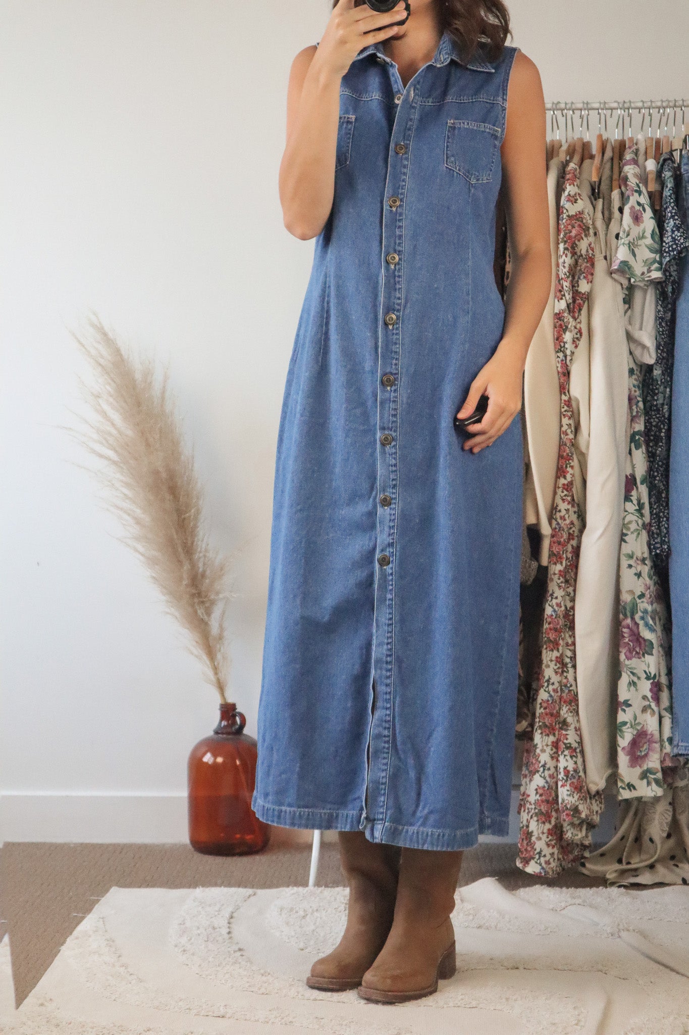 Vintage x Button Up Denim Maxi Dress (8)