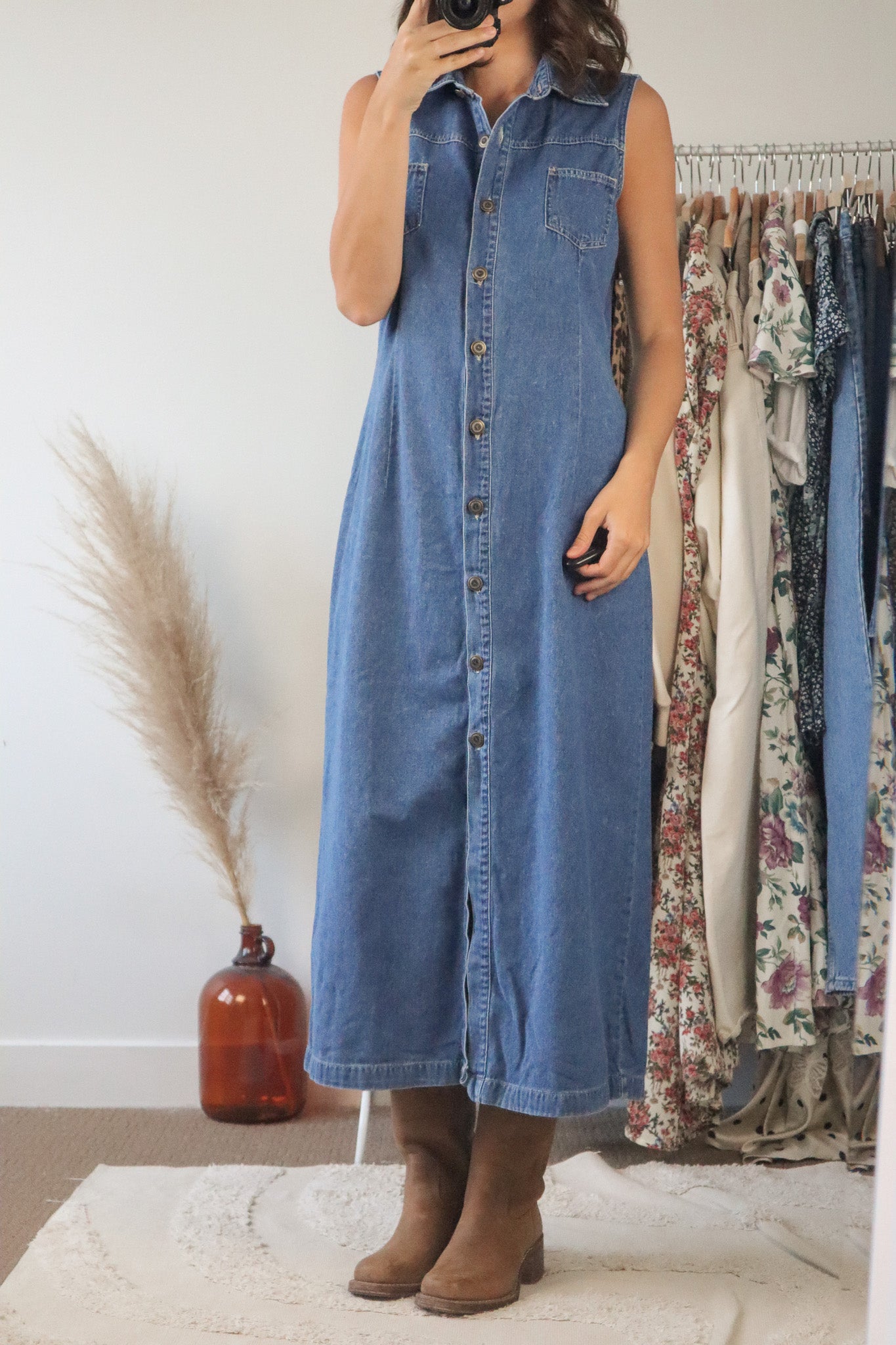 Vintage x Button Up Denim Maxi Dress (8)