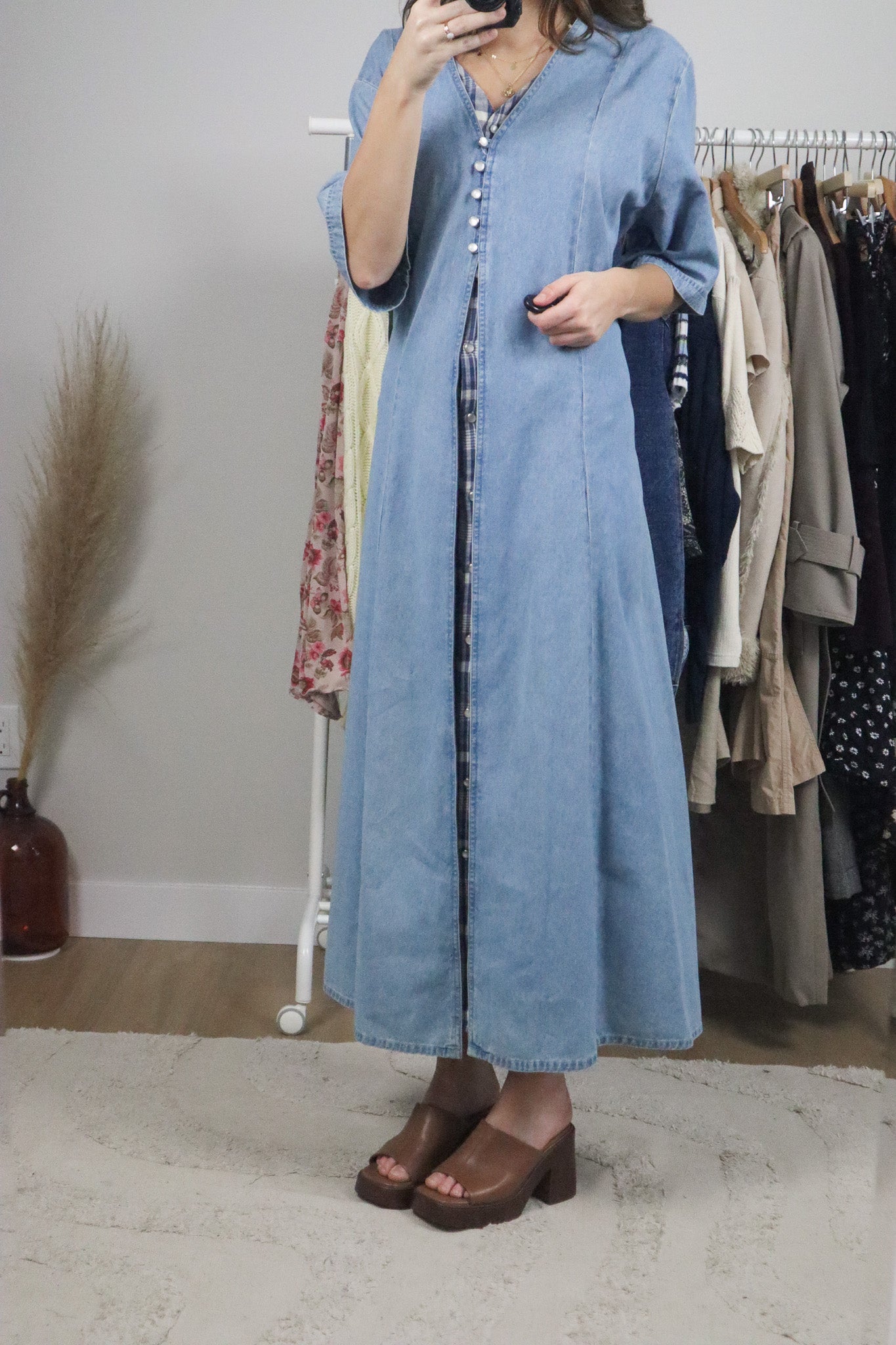 Vintage x Gingham Denim Maxi Dress (XL/XXL)