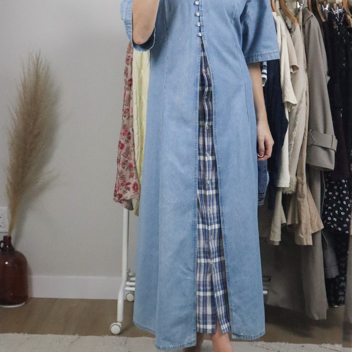 Vintage x Gingham Denim Maxi Dress (XL/XXL)