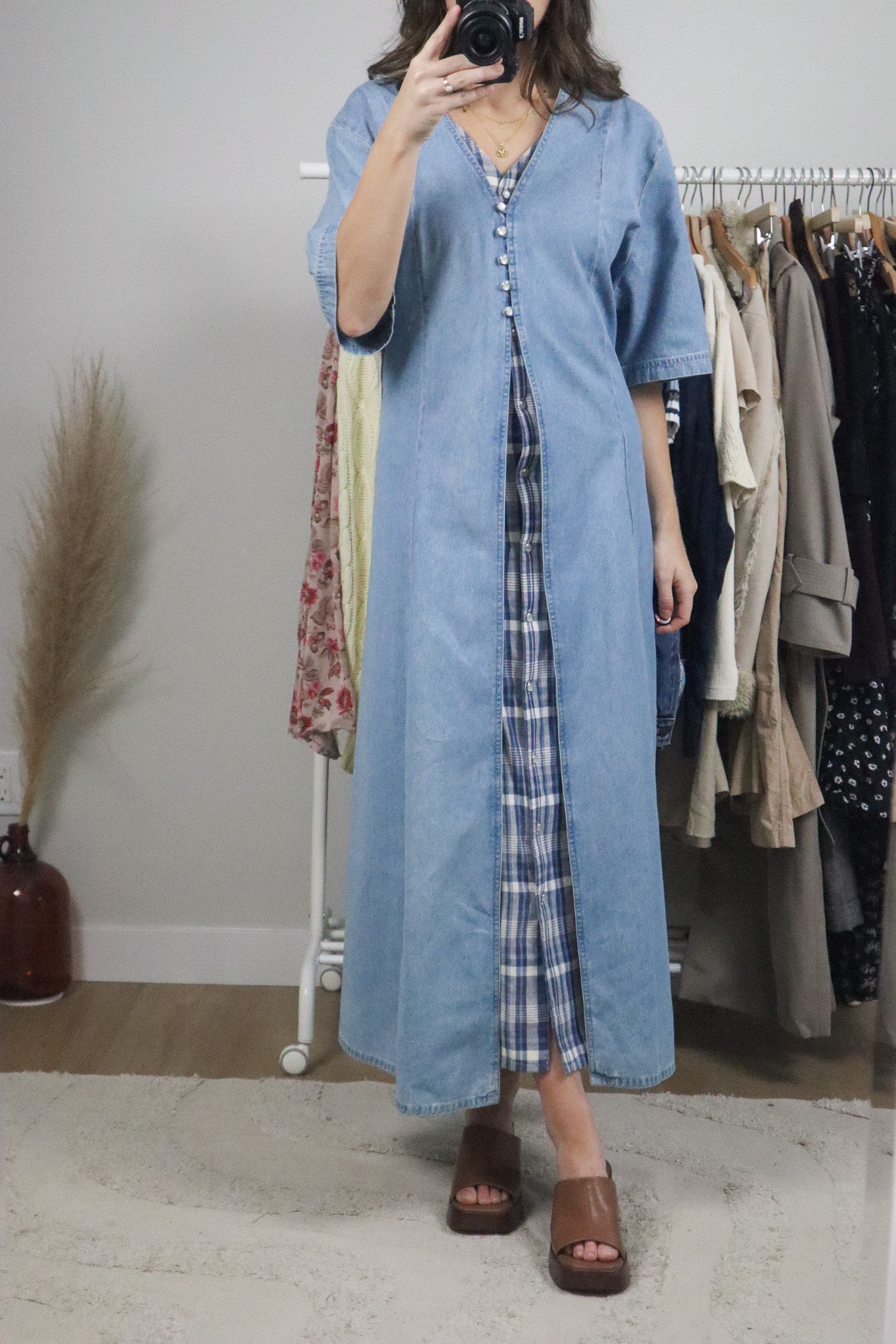 Vintage x Gingham Denim Maxi Dress (XL/XXL)
