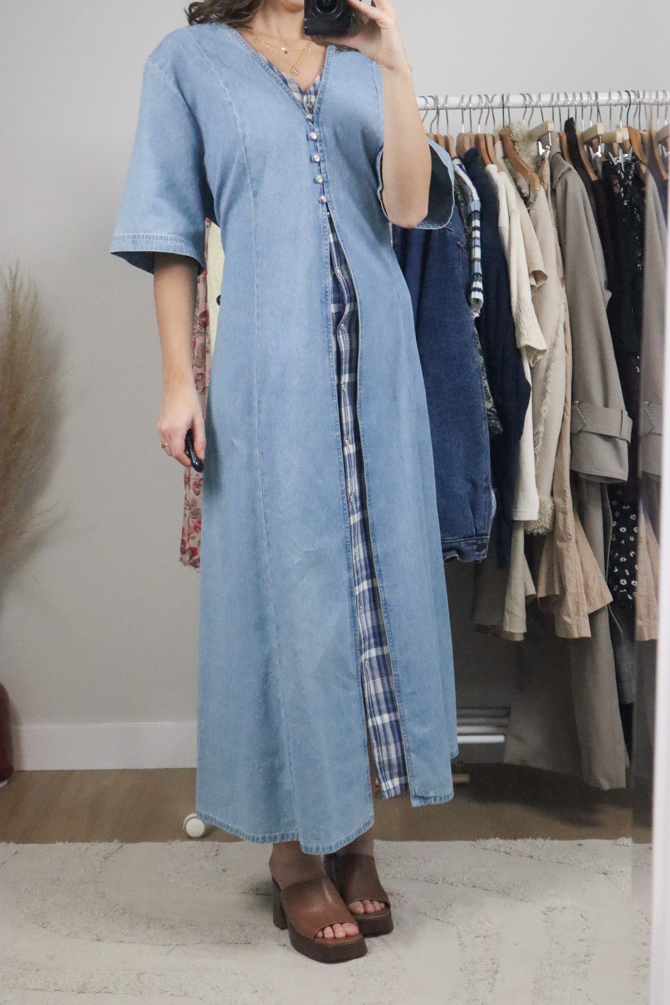 Vintage x Gingham Denim Maxi Dress (XL/XXL)