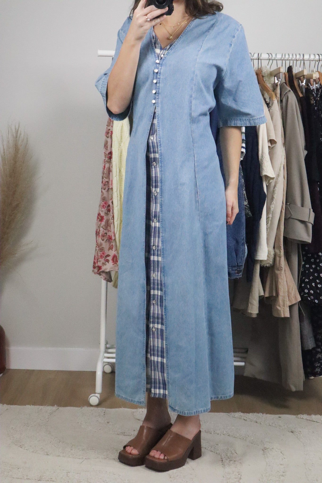 Vintage x Gingham Denim Maxi Dress (XL/XXL)