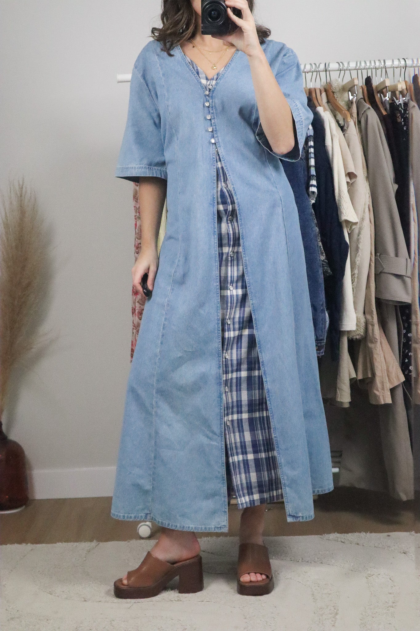 Vintage x Gingham Denim Maxi Dress (XL/XXL)