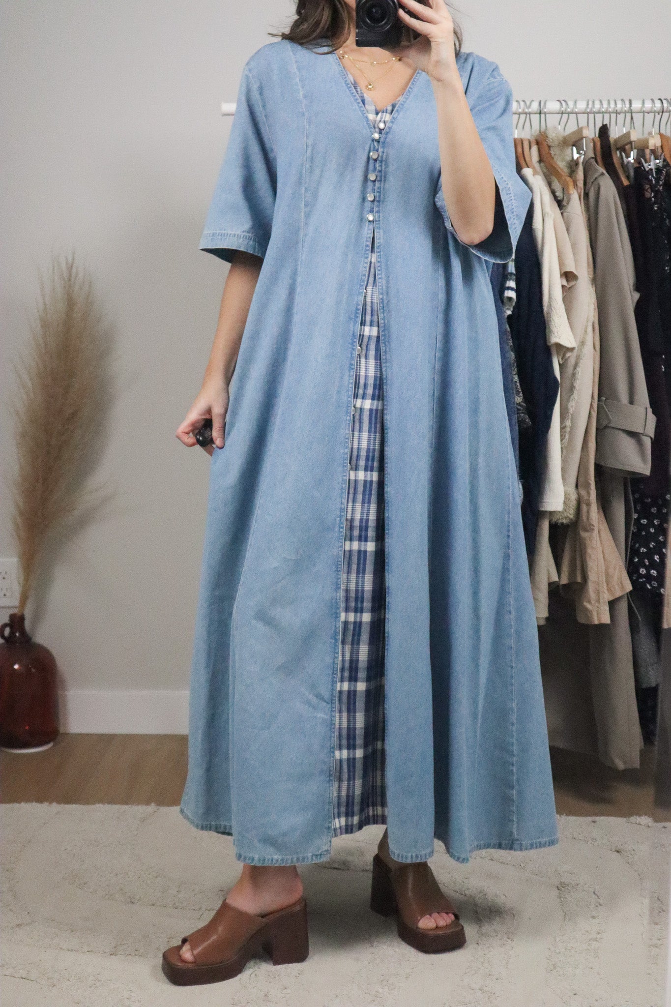 Vintage x Gingham Denim Maxi Dress (XL/XXL)