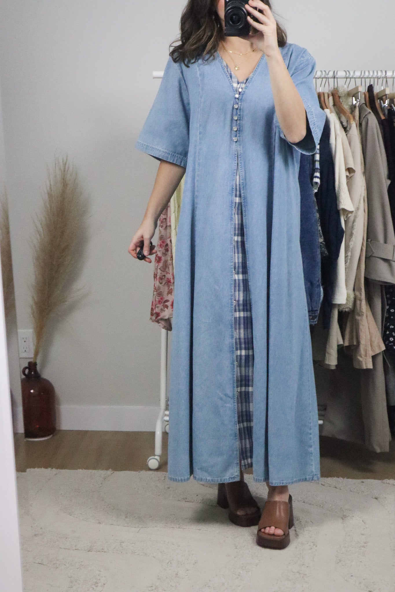 Vintage x Gingham Denim Maxi Dress (XL/XXL)