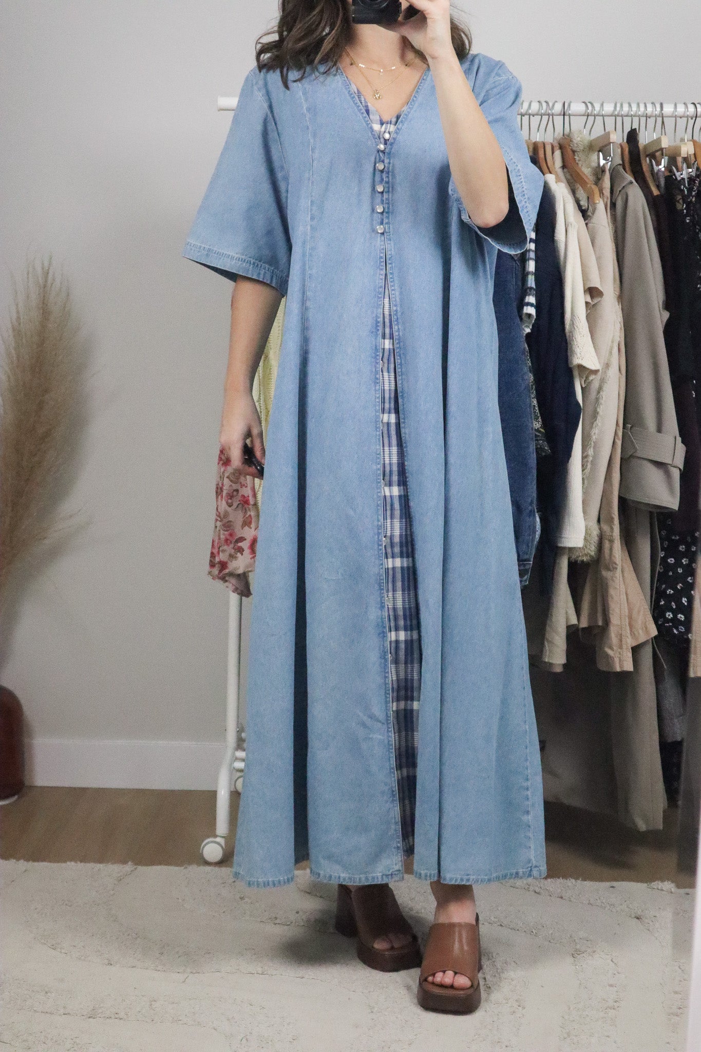 Vintage x Gingham Denim Maxi Dress (XL/XXL)