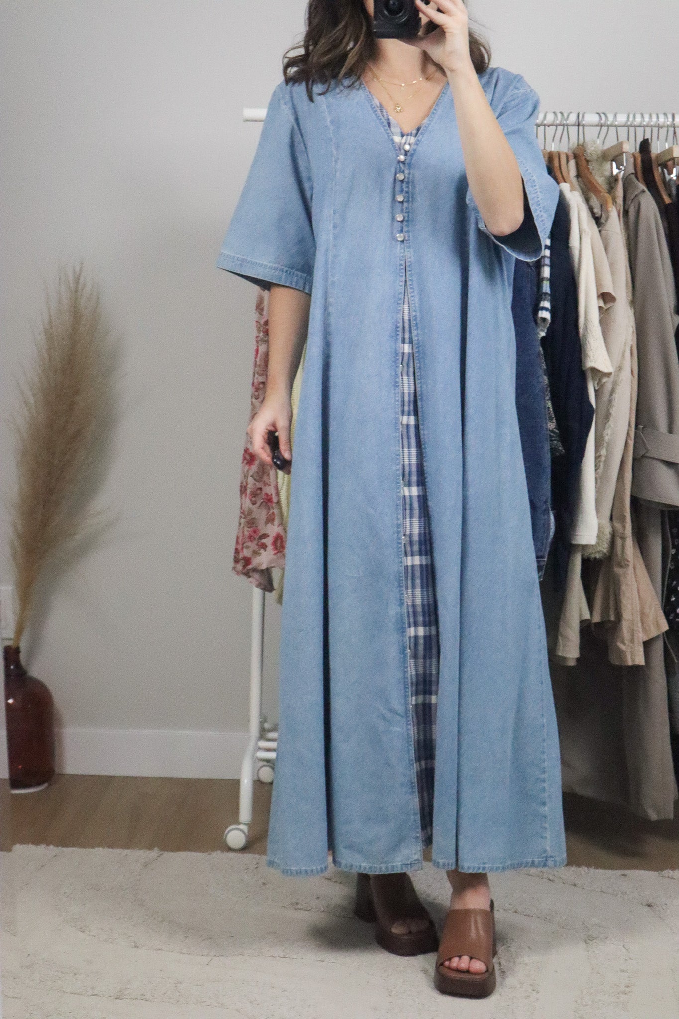 Vintage x Gingham Denim Maxi Dress (XL/XXL)