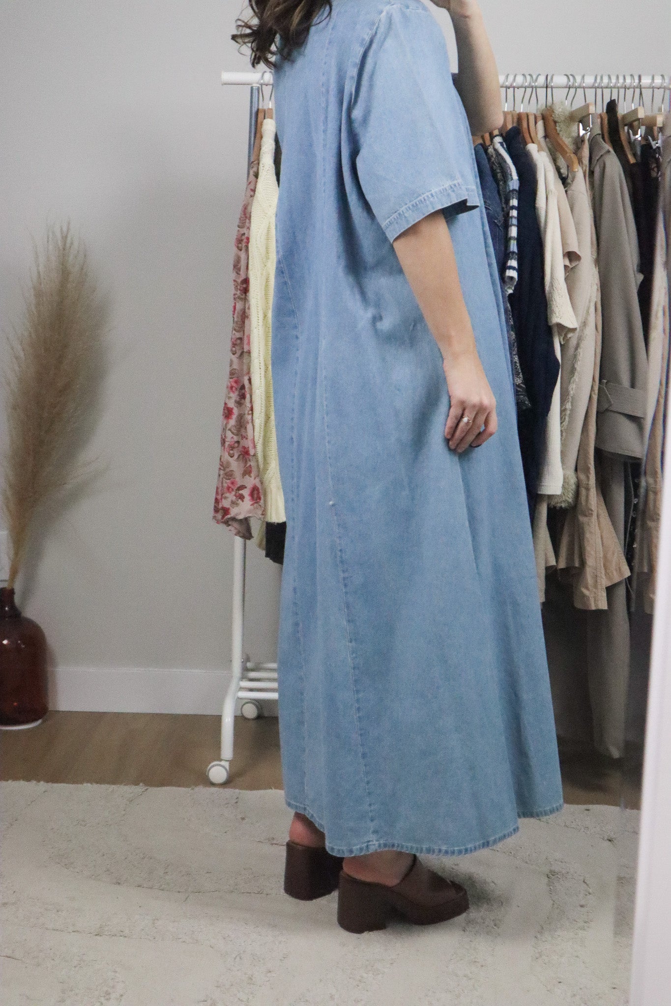 Vintage x Gingham Denim Maxi Dress (XL/XXL)