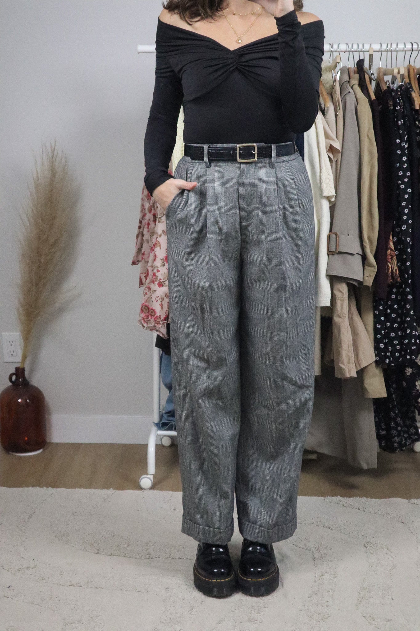 Modern x Deadstock x Lilysilk Wool Plaid Pants (S)