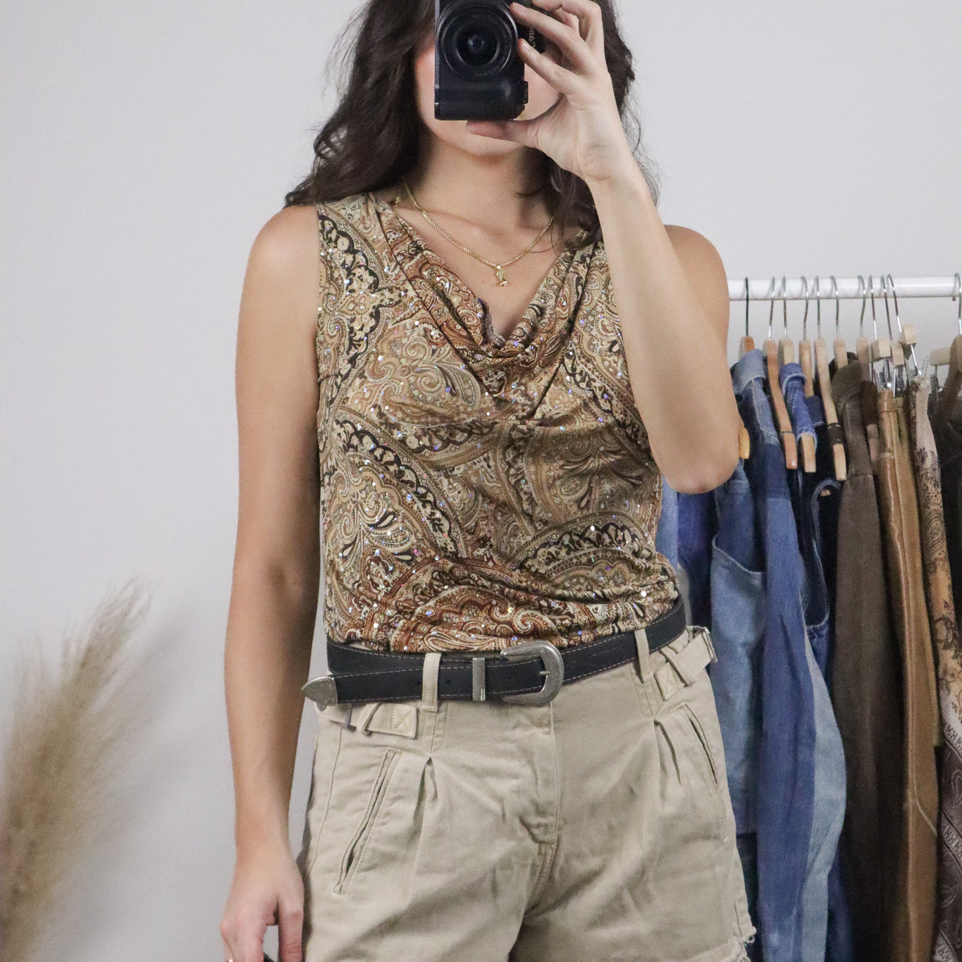 Vintage x Paisley Embellished Cowl Neck Top (M)