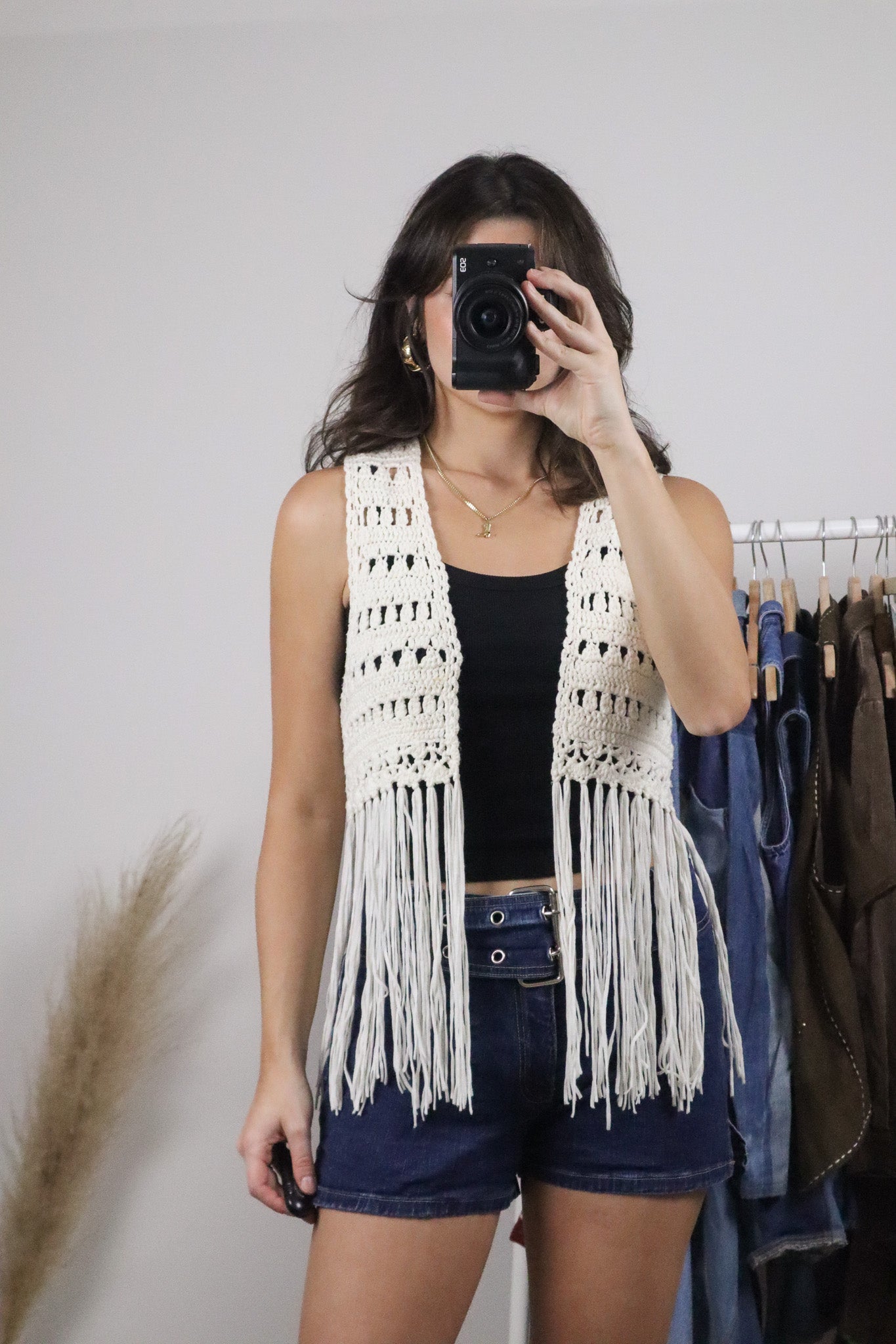 Vintage x Handmade Crochet Fringe Vest (S)