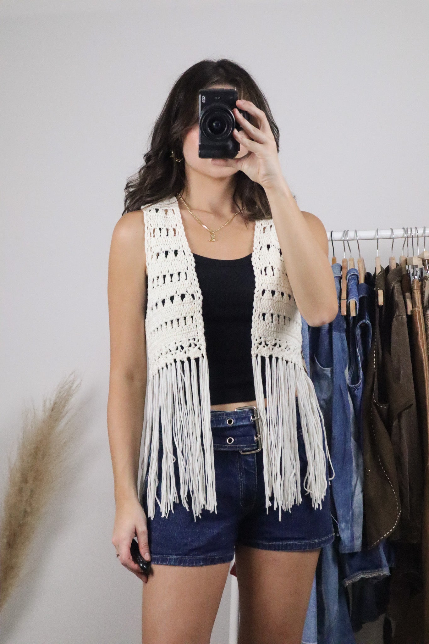 Vintage x Handmade Crochet Fringe Vest (S)