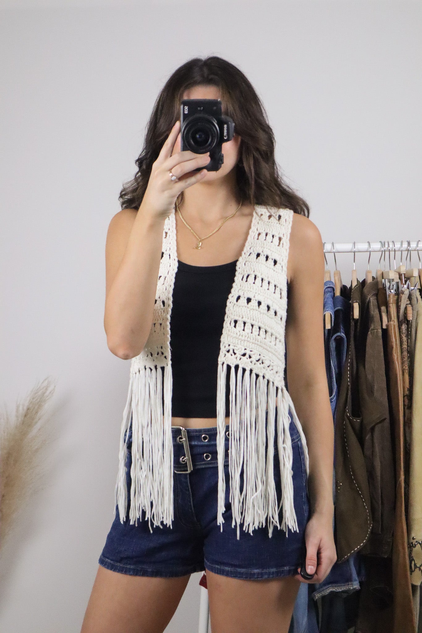 Vintage x Handmade Crochet Fringe Vest (S)