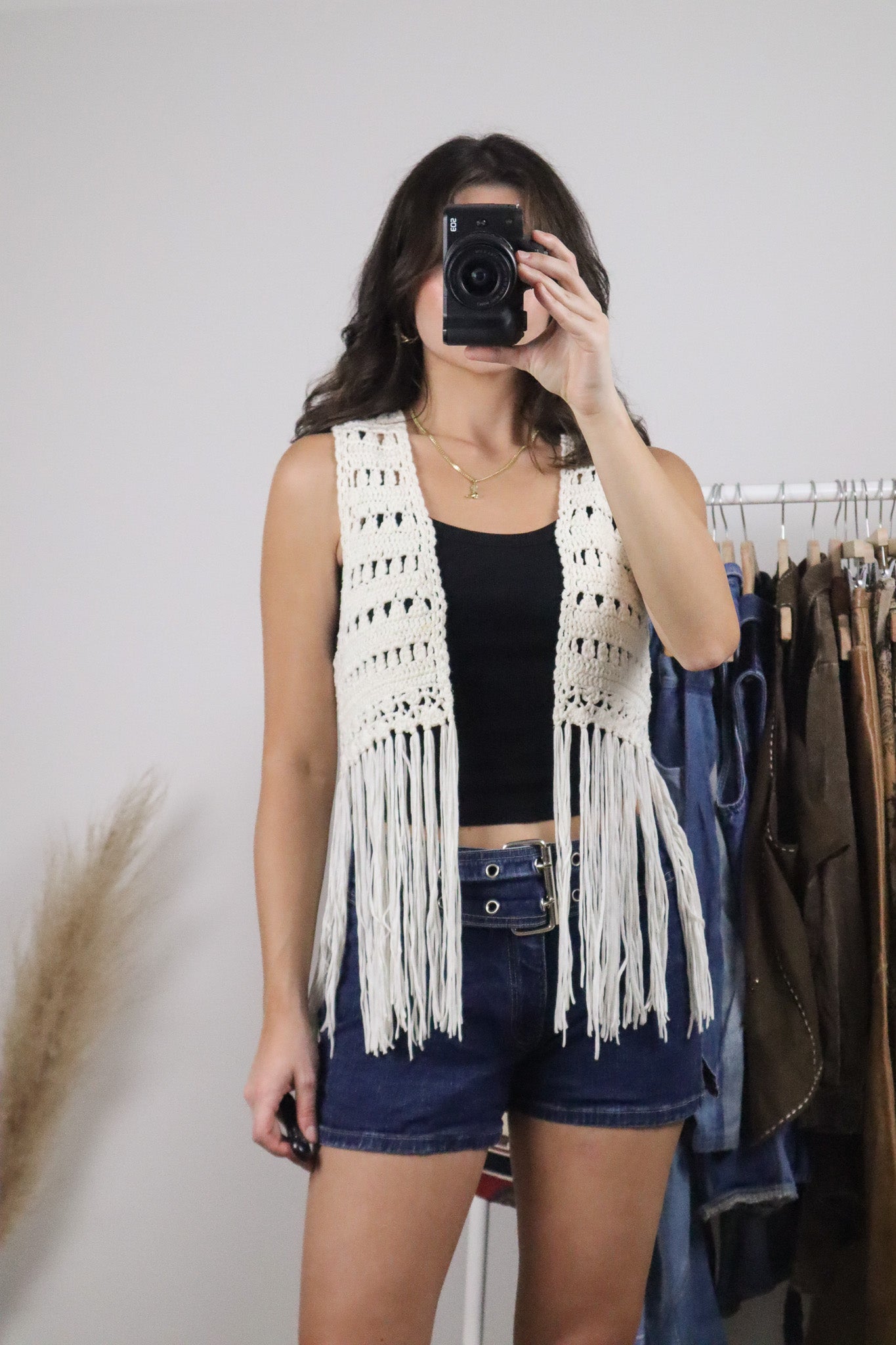 Vintage x Handmade Crochet Fringe Vest (S)
