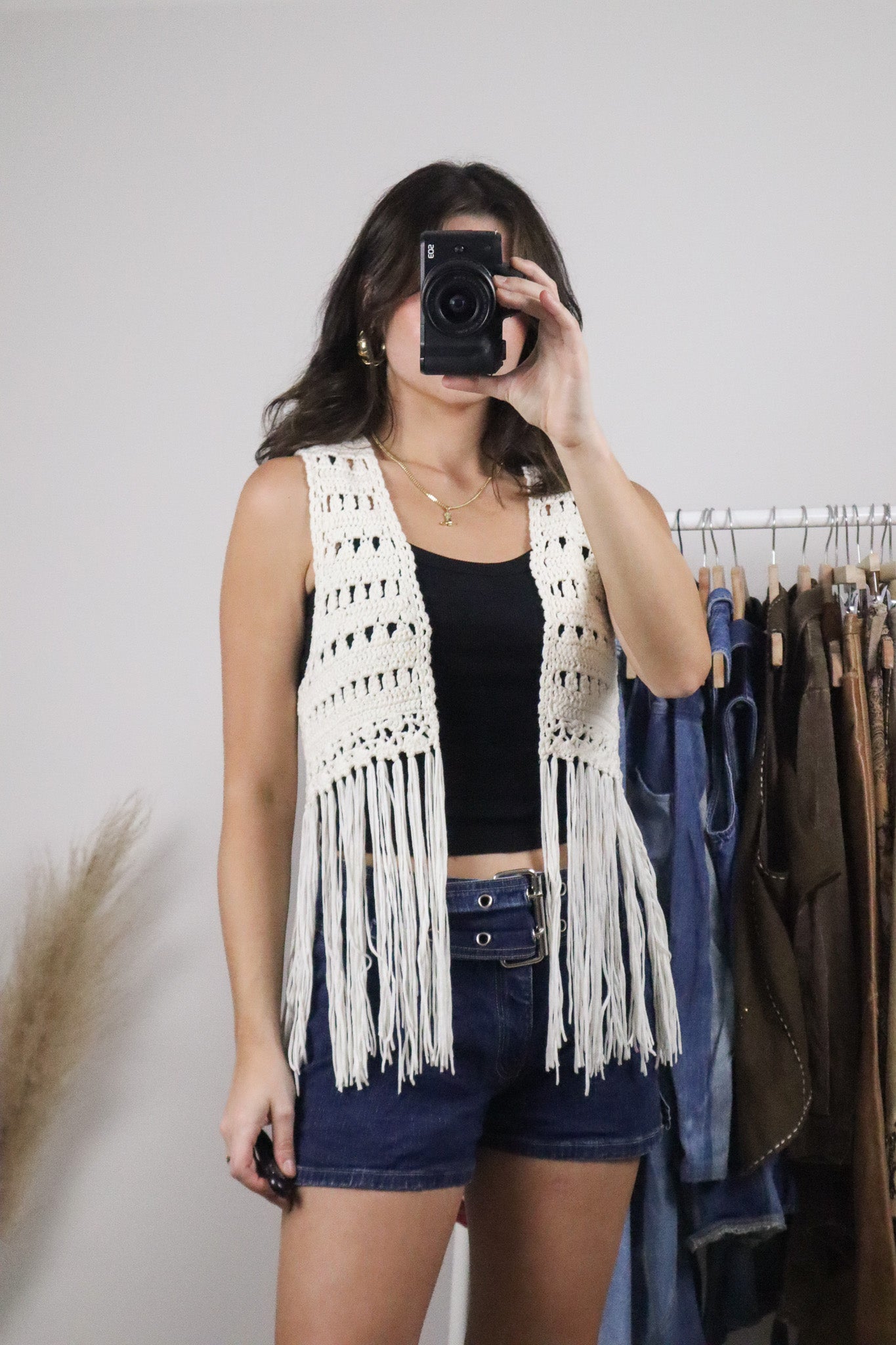 Vintage x Handmade Crochet Fringe Vest (S)