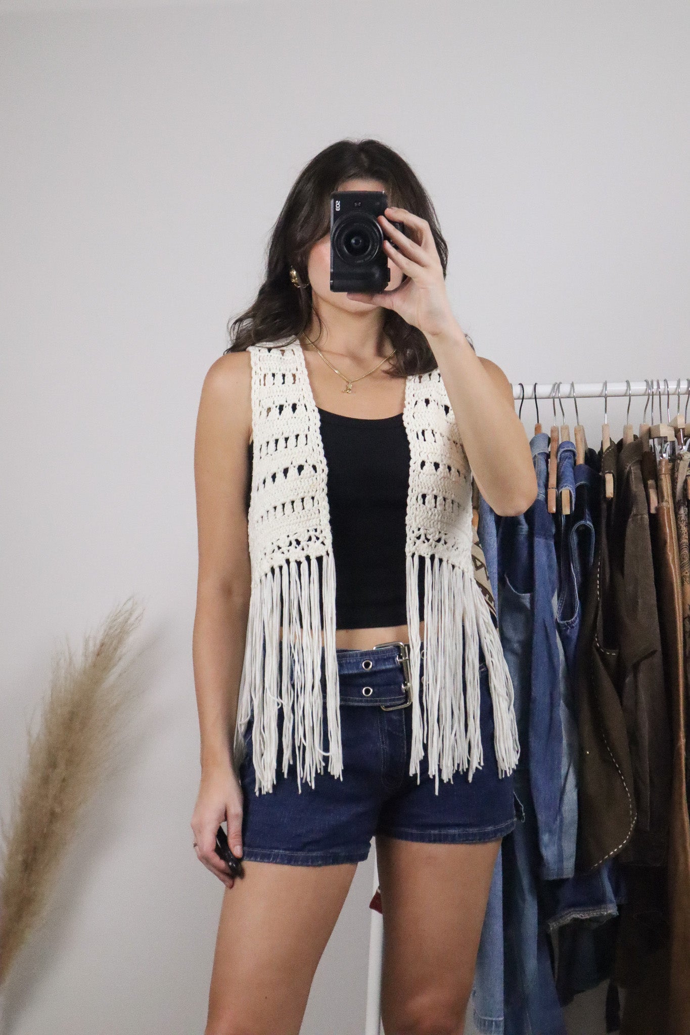 Vintage x Handmade Crochet Fringe Vest (S)