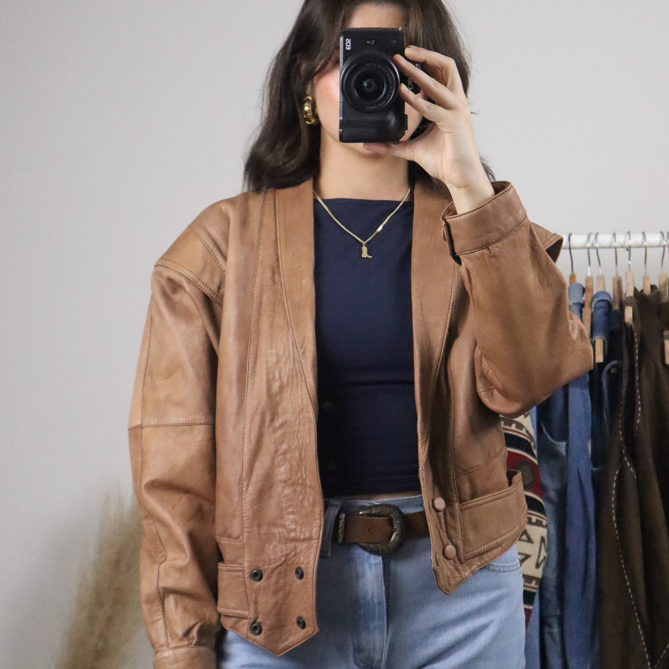 Vintage x Cropped Leather Jacket (M)