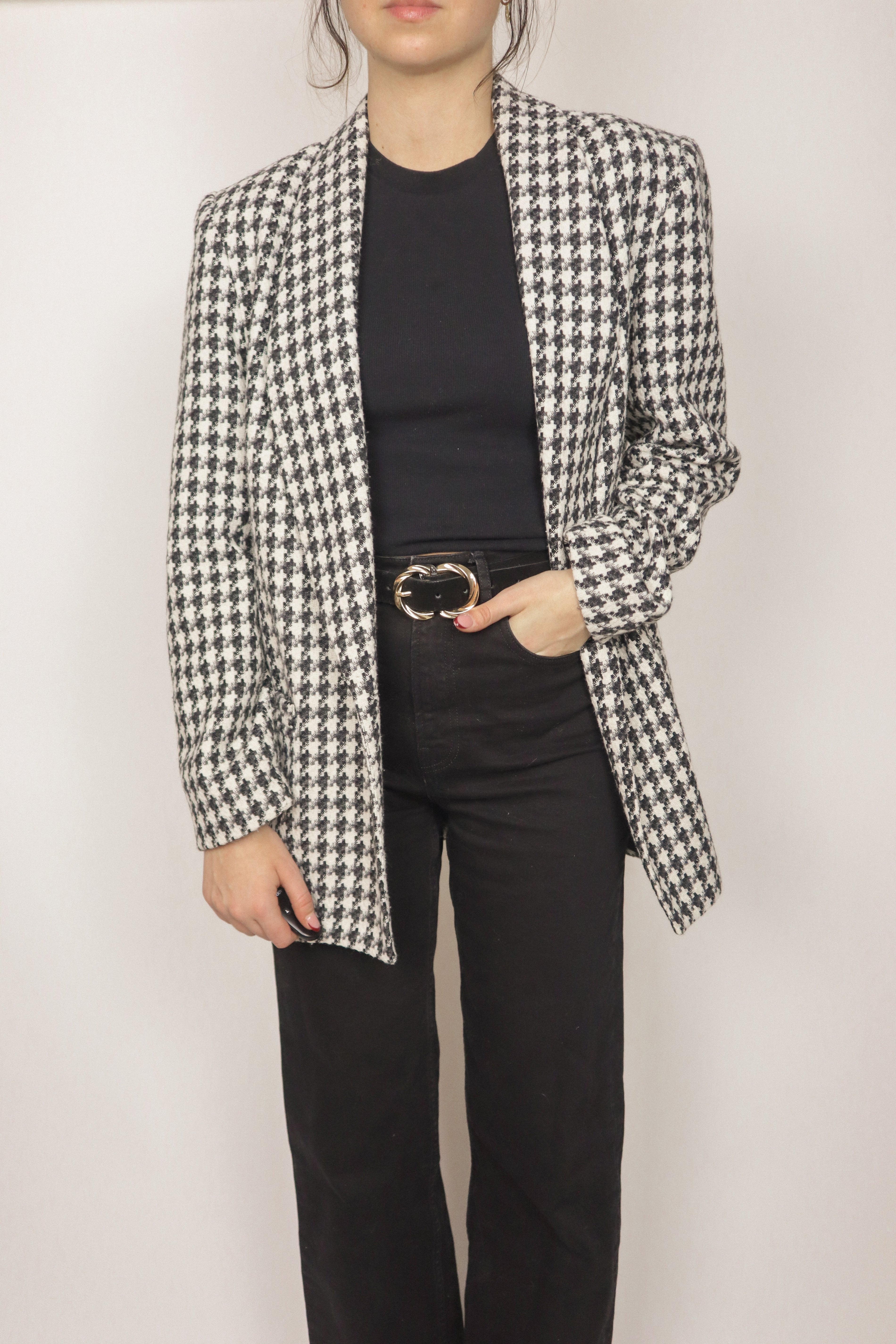 Made in Canada x Vintage x Wool-Blend Houndstooth Blazer (M)