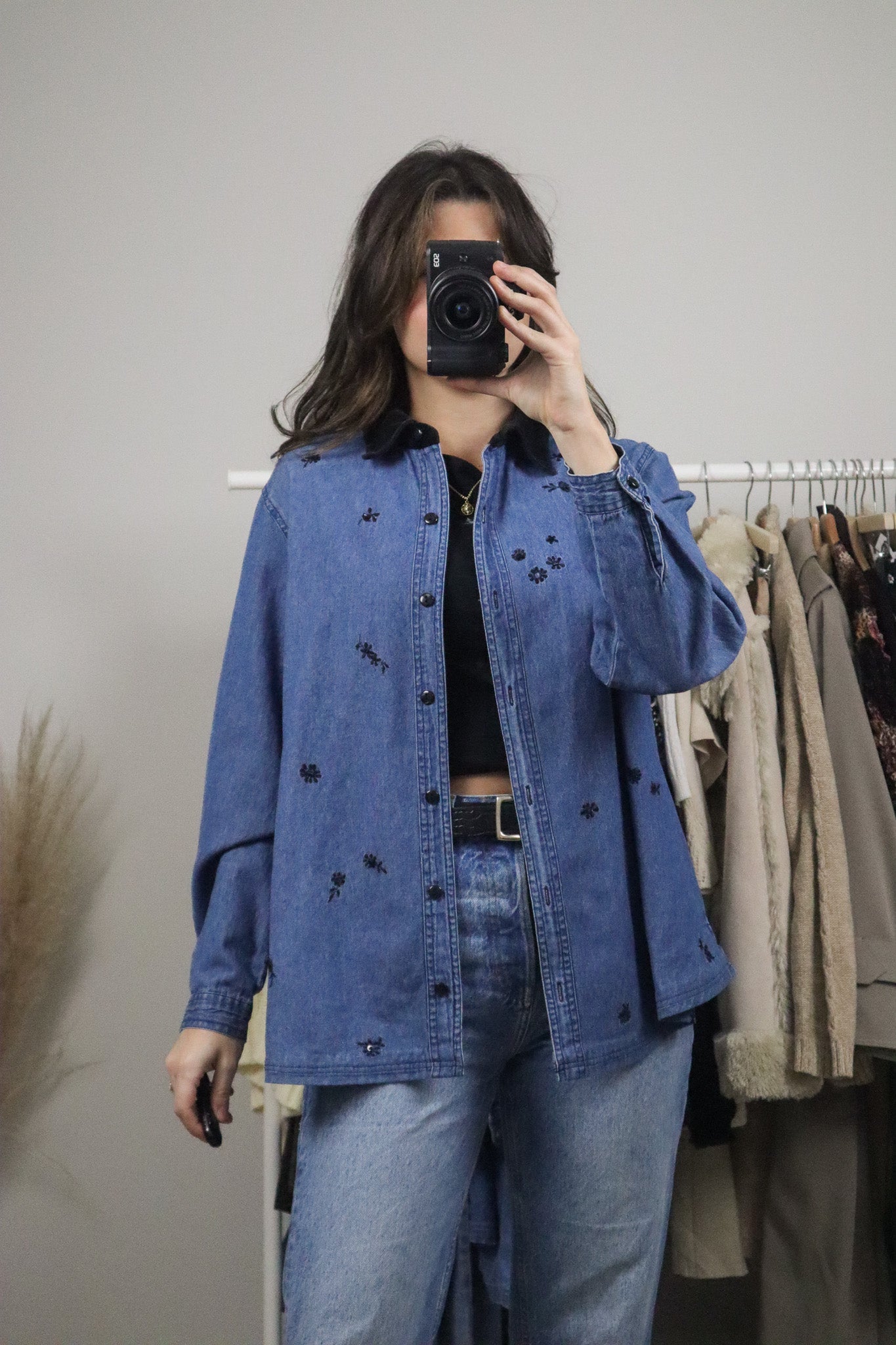 Vintage x Cotton Velvet Collar Denim Button Up (M)