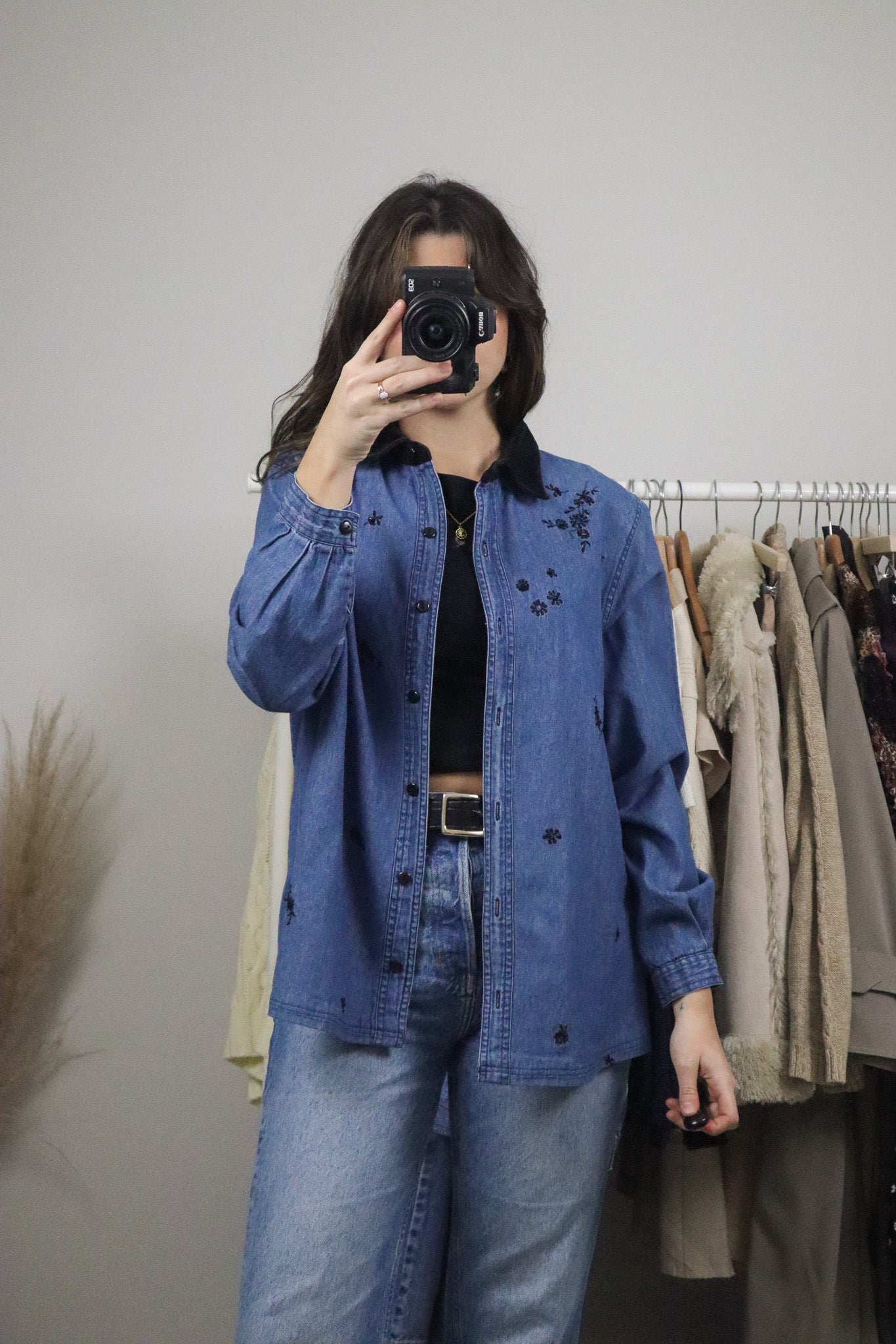 Vintage x Cotton Velvet Collar Denim Button Up (M)