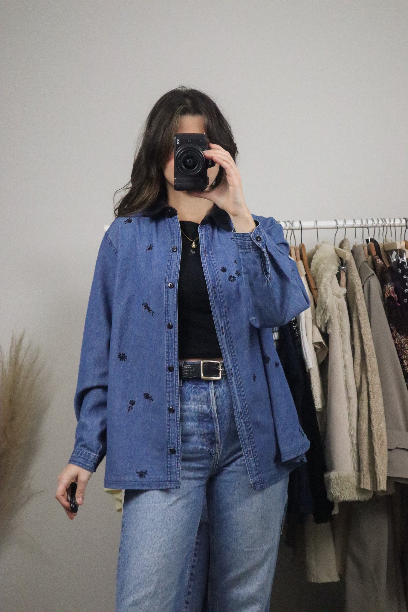Vintage x Cotton Velvet Collar Denim Button Up (M)