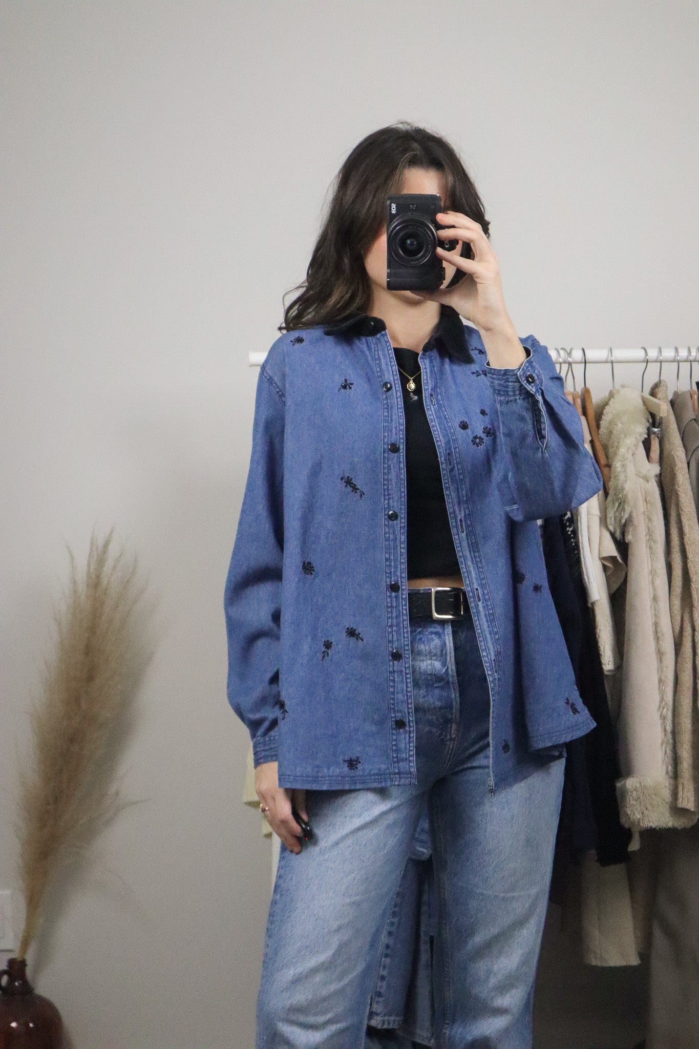 Vintage x Cotton Velvet Collar Denim Button Up (M)