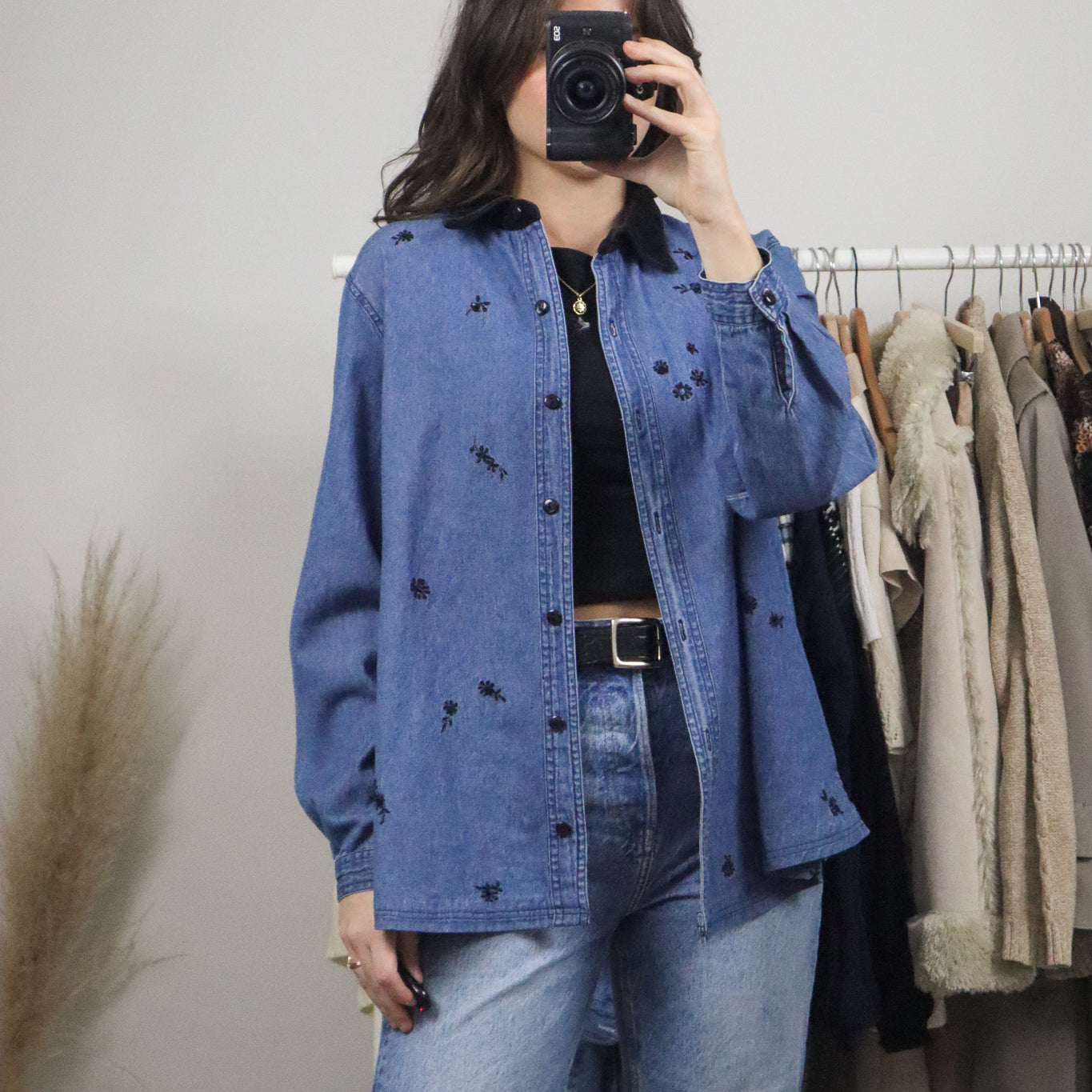 Vintage x Cotton Velvet Collar Denim Button Up (M)