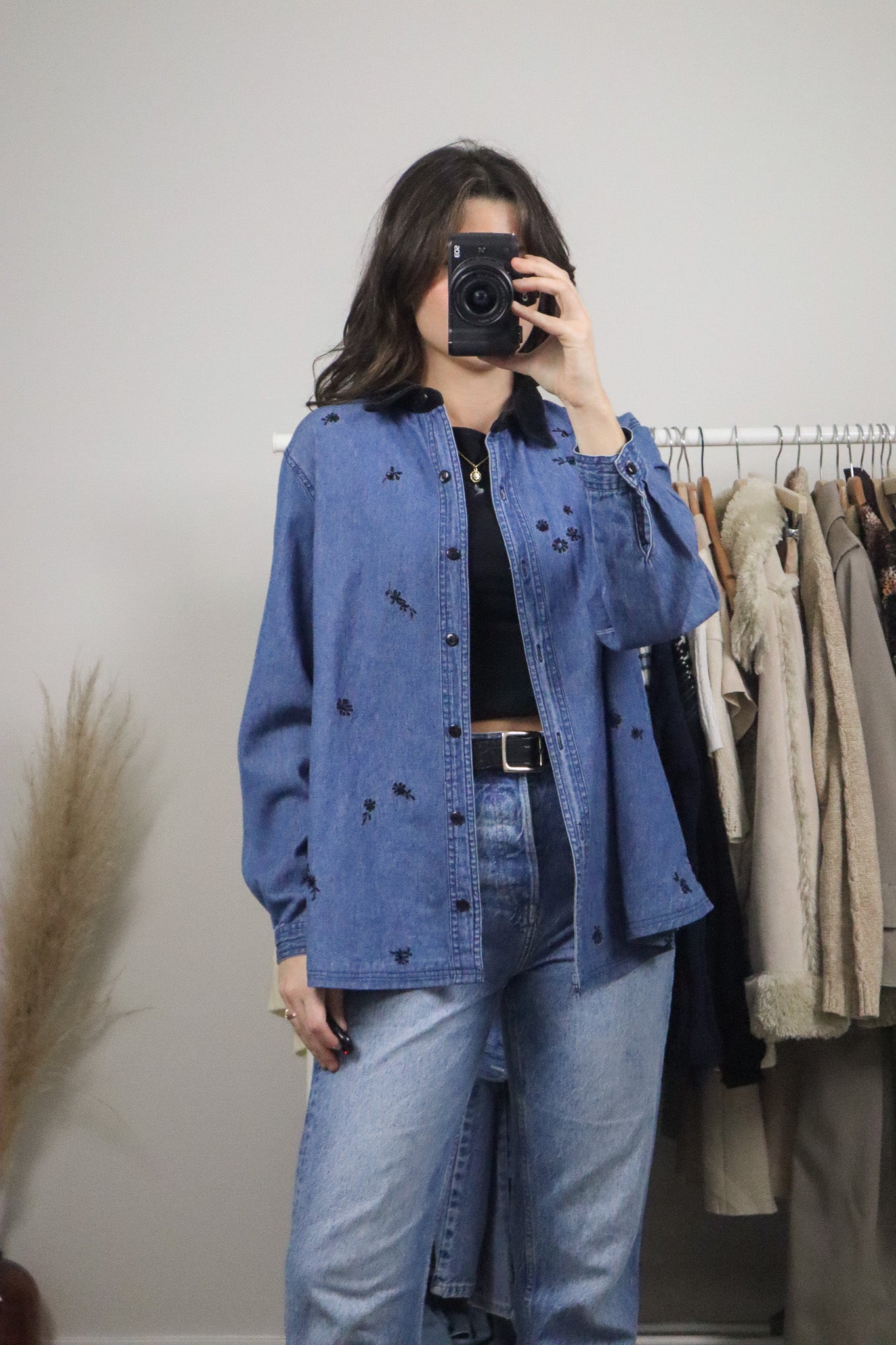 Vintage x Cotton Velvet Collar Denim Button Up (M)