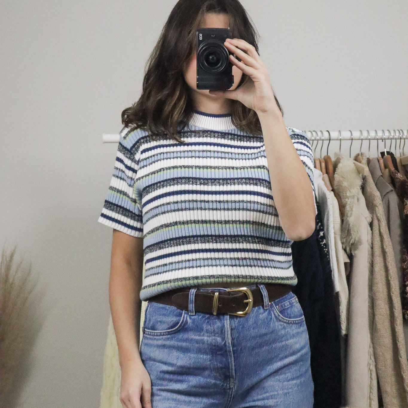 Vintage x Striped Knit Short-Sleeve Knit (L)