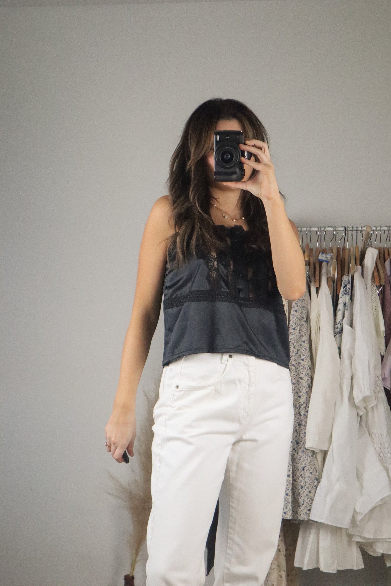 Vintage x Cropped Lace Tank Top (M)