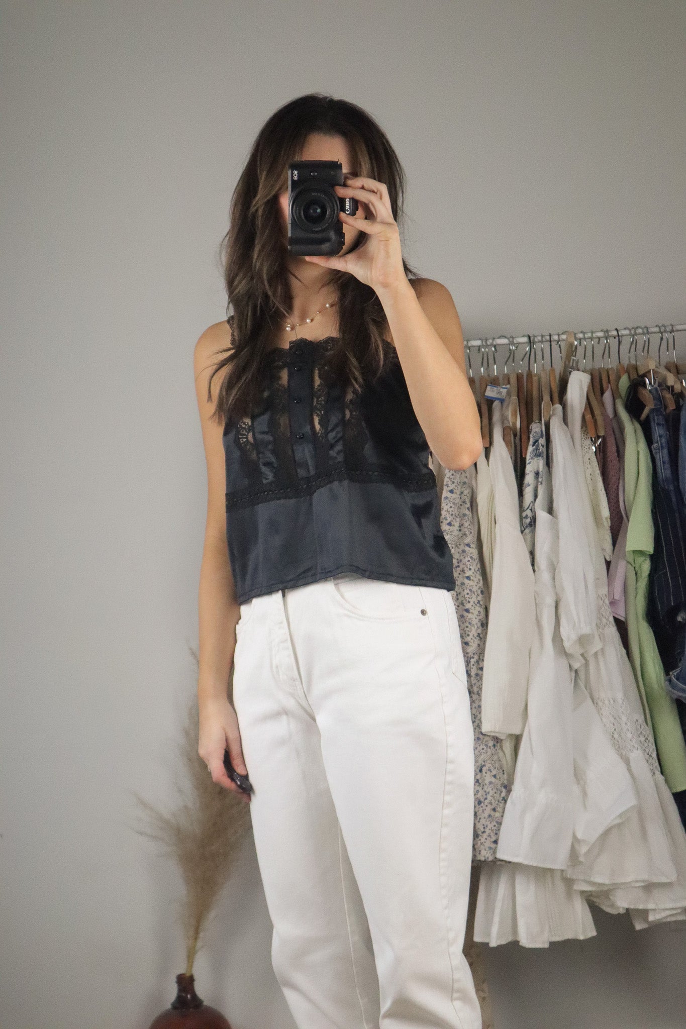 Vintage x Cropped Lace Tank Top (M)