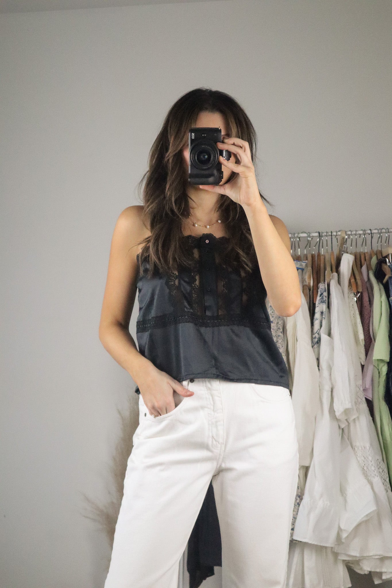 Vintage x Cropped Lace Tank Top (M)