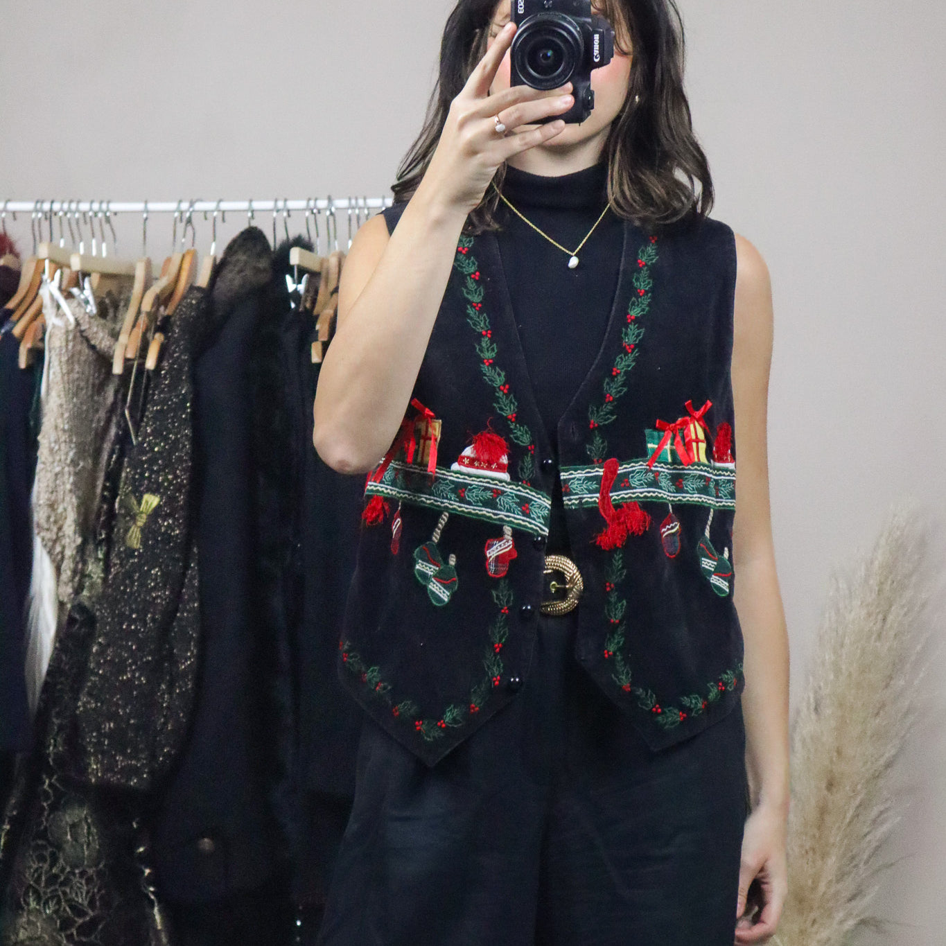 Vintage x Velvet Christmas Pattered Vest (M)