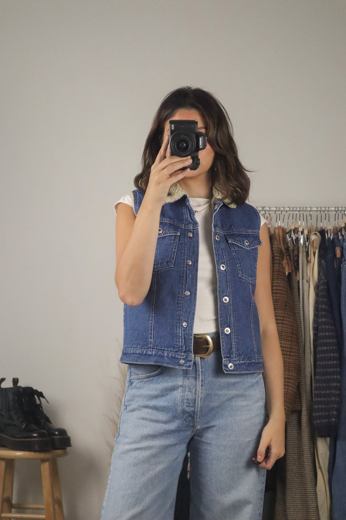 Vintage x Sherpa Lined Denim Vest (S)