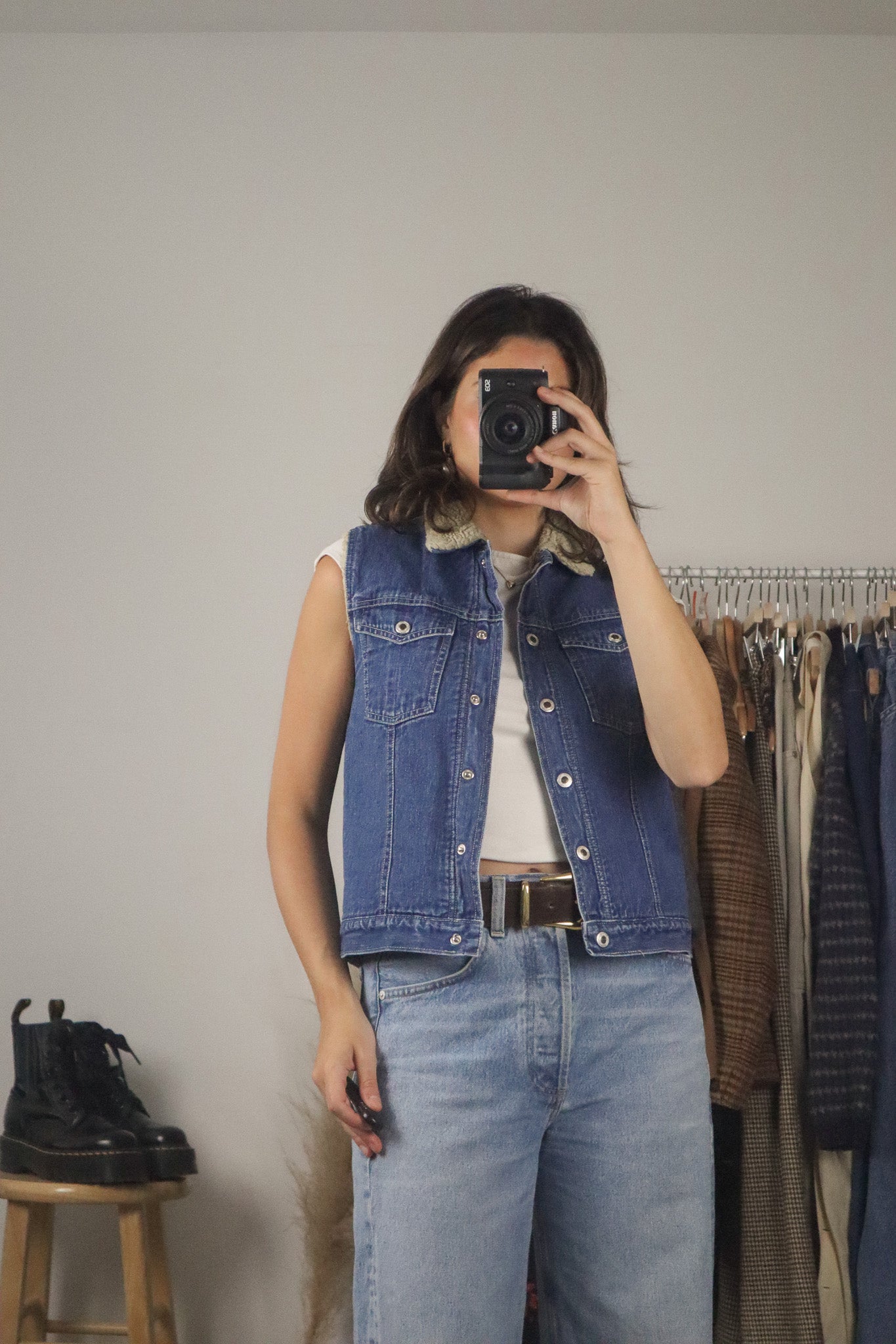 Vintage x Sherpa Lined Denim Vest (S)