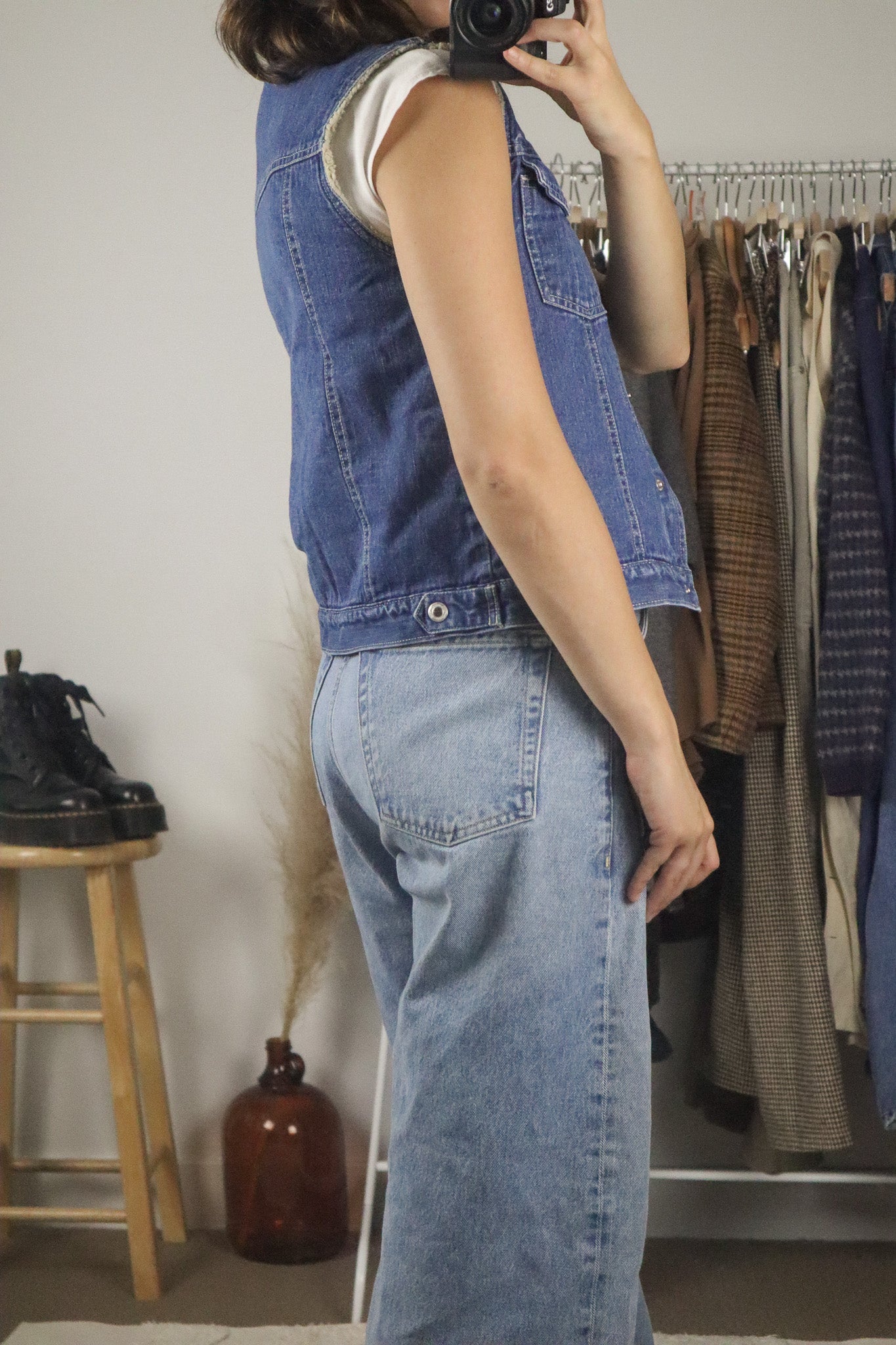 Vintage x Sherpa Lined Denim Vest (S)