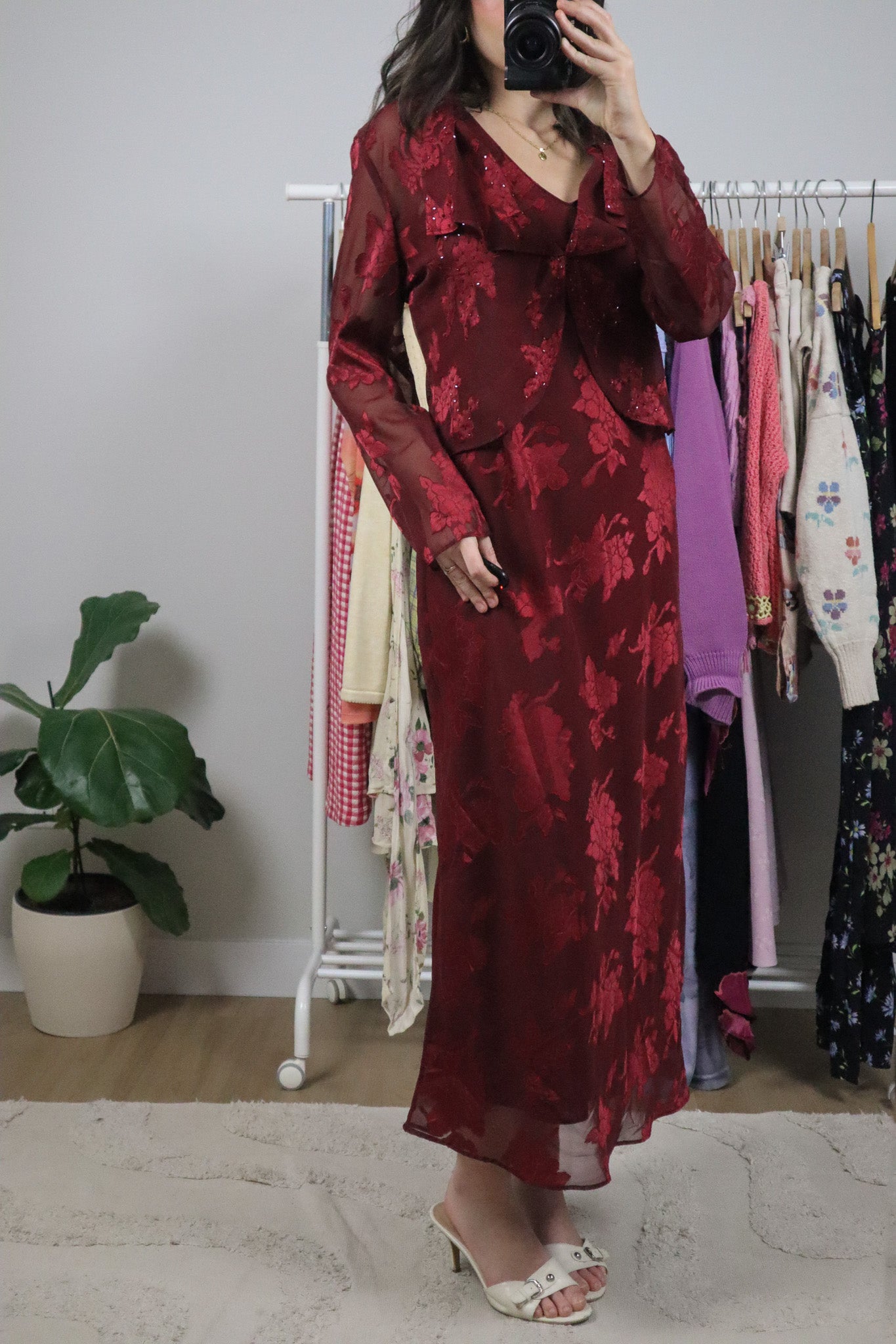 Vintage x Floral Mesh Two-Piece Maxi Dress/Cardi (8)