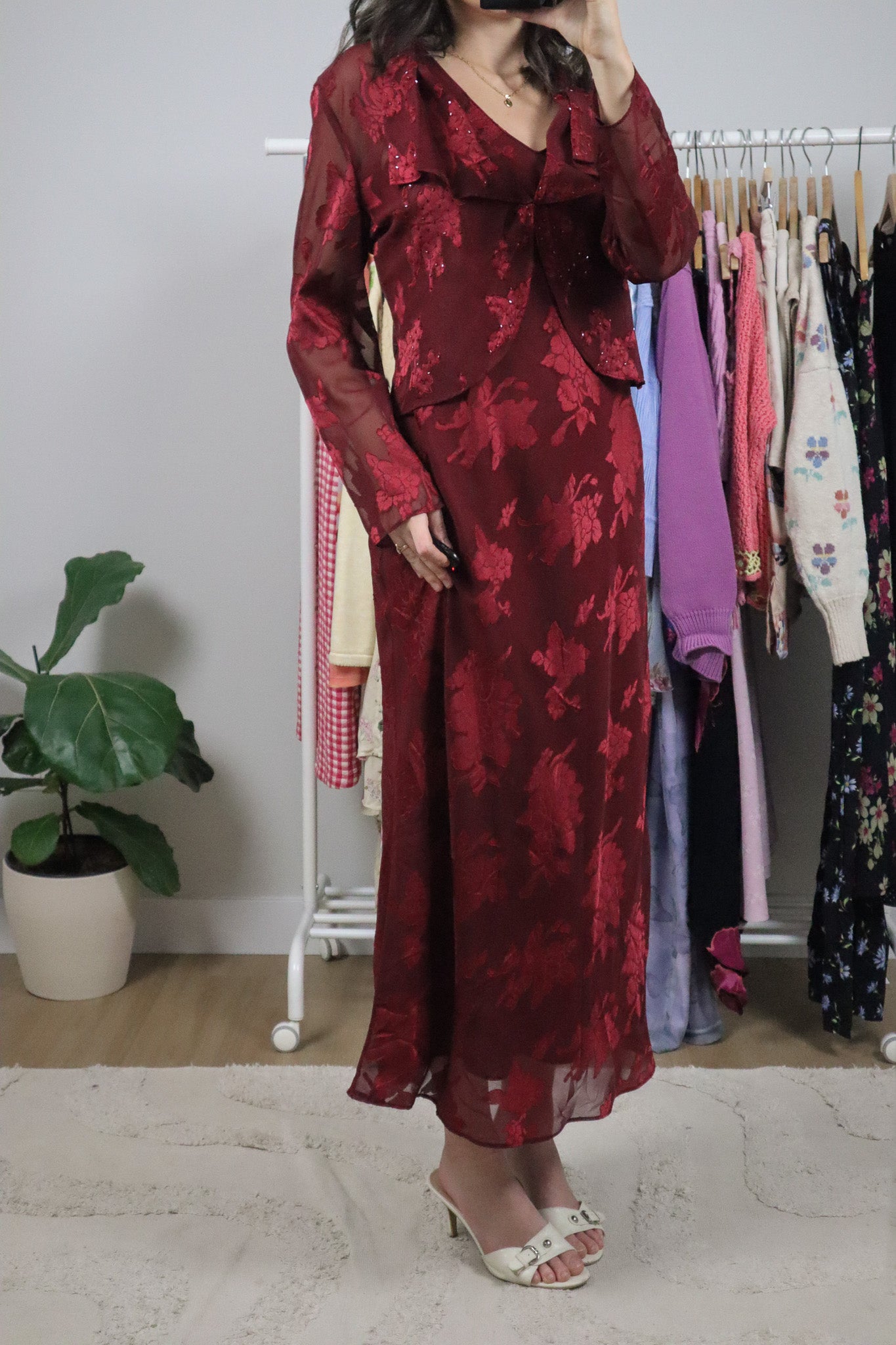 Vintage x Floral Mesh Two-Piece Maxi Dress/Cardi (8)