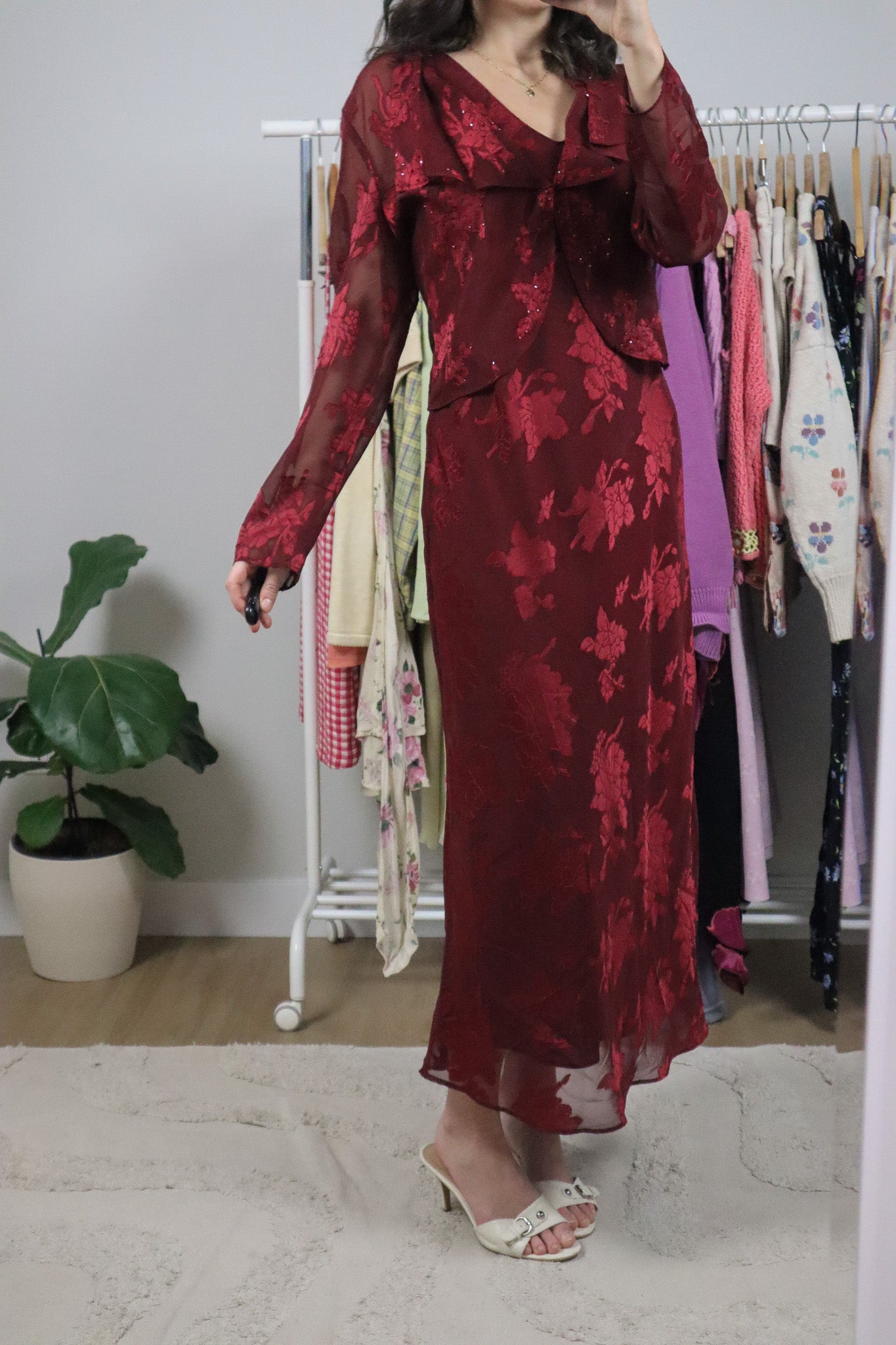 Vintage x Floral Mesh Two-Piece Maxi Dress/Cardi (8)