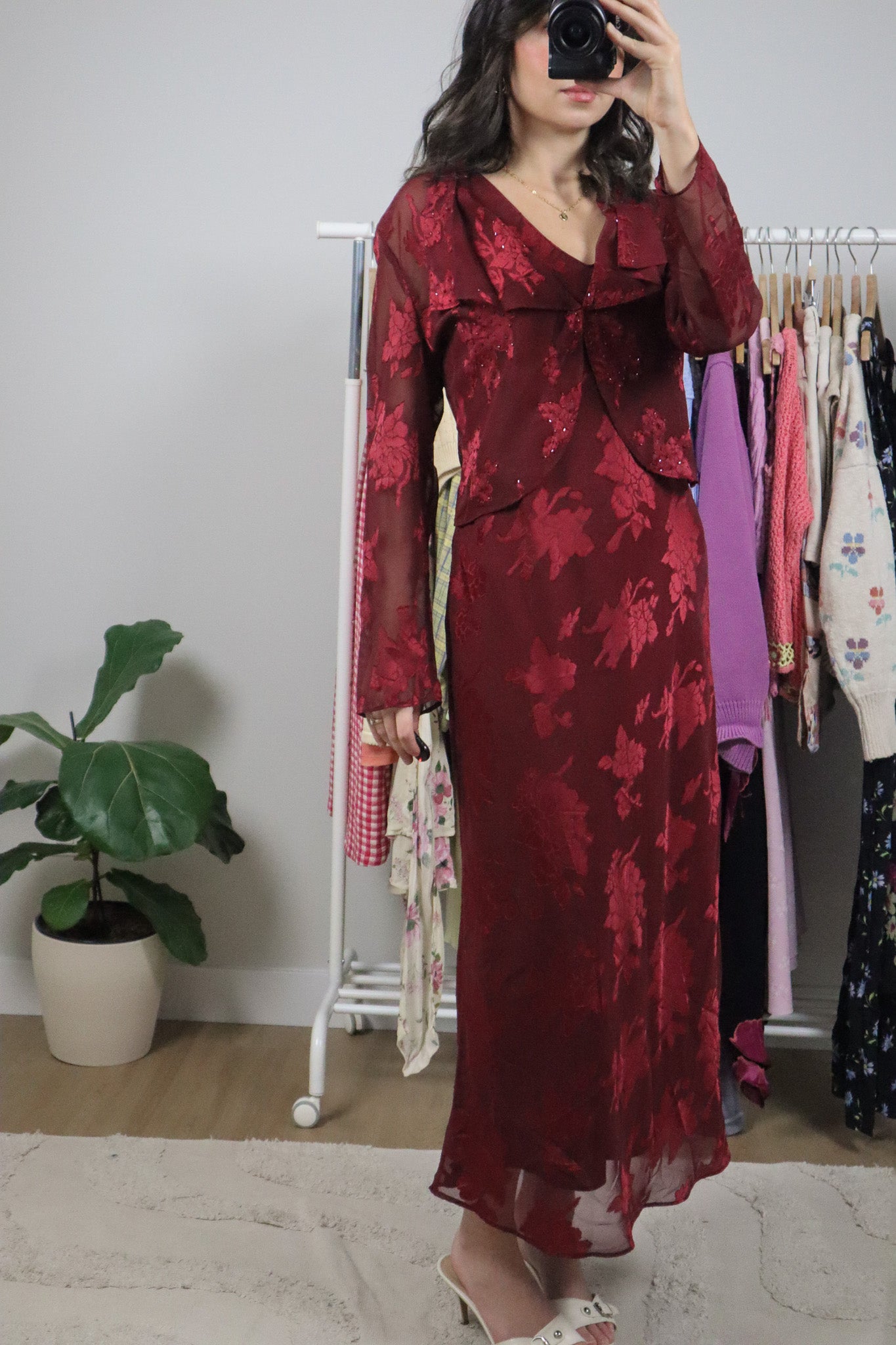 Vintage x Floral Mesh Two-Piece Maxi Dress/Cardi (8)