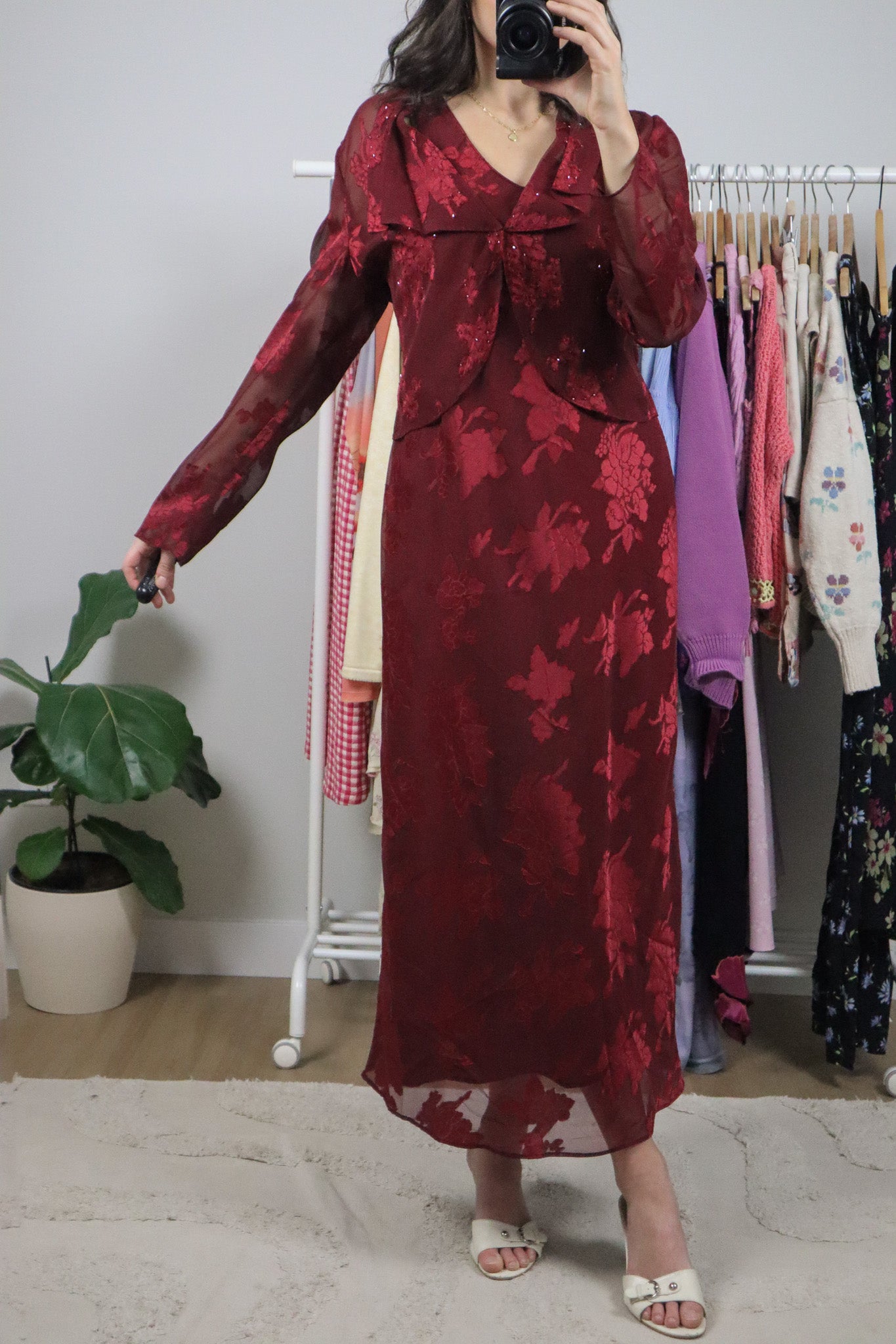 Vintage x Floral Mesh Two-Piece Maxi Dress/Cardi (8)