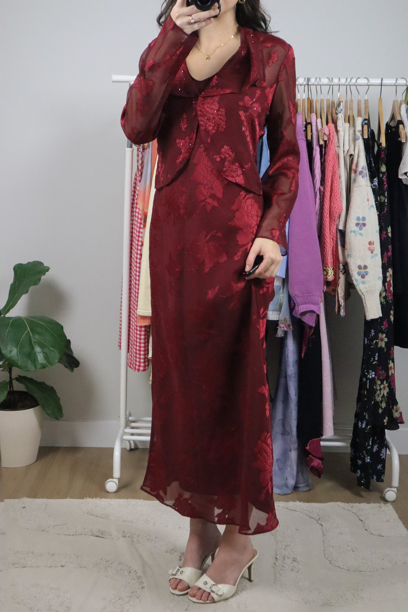 Vintage x Floral Mesh Two-Piece Maxi Dress/Cardi (8)